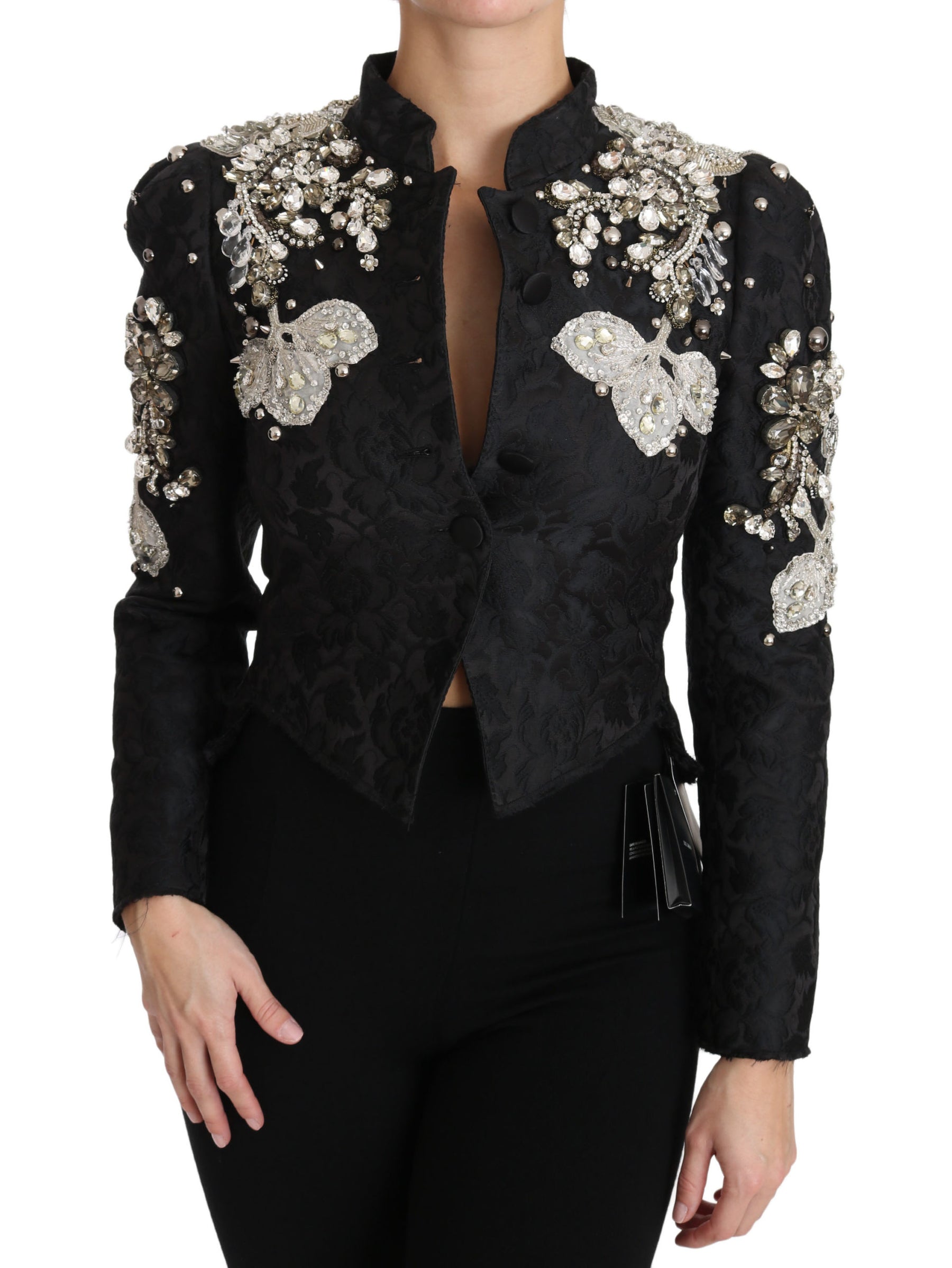 Dolce & Gabbana Black Jacquard Crystal Floral Jacket | Regal Royce