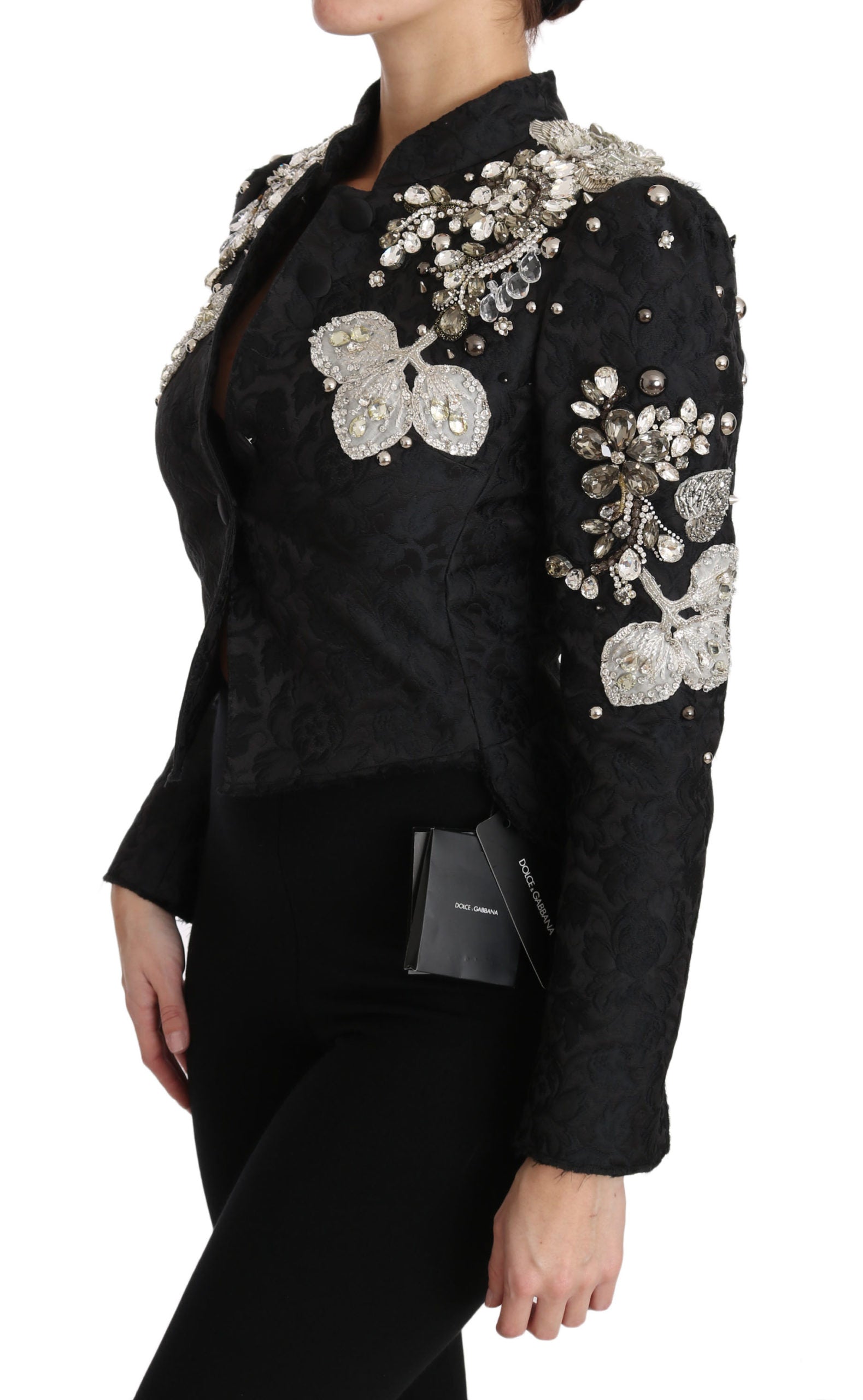 Dolce & Gabbana Black Jacquard Crystal Floral Jacket | Regal Royce
