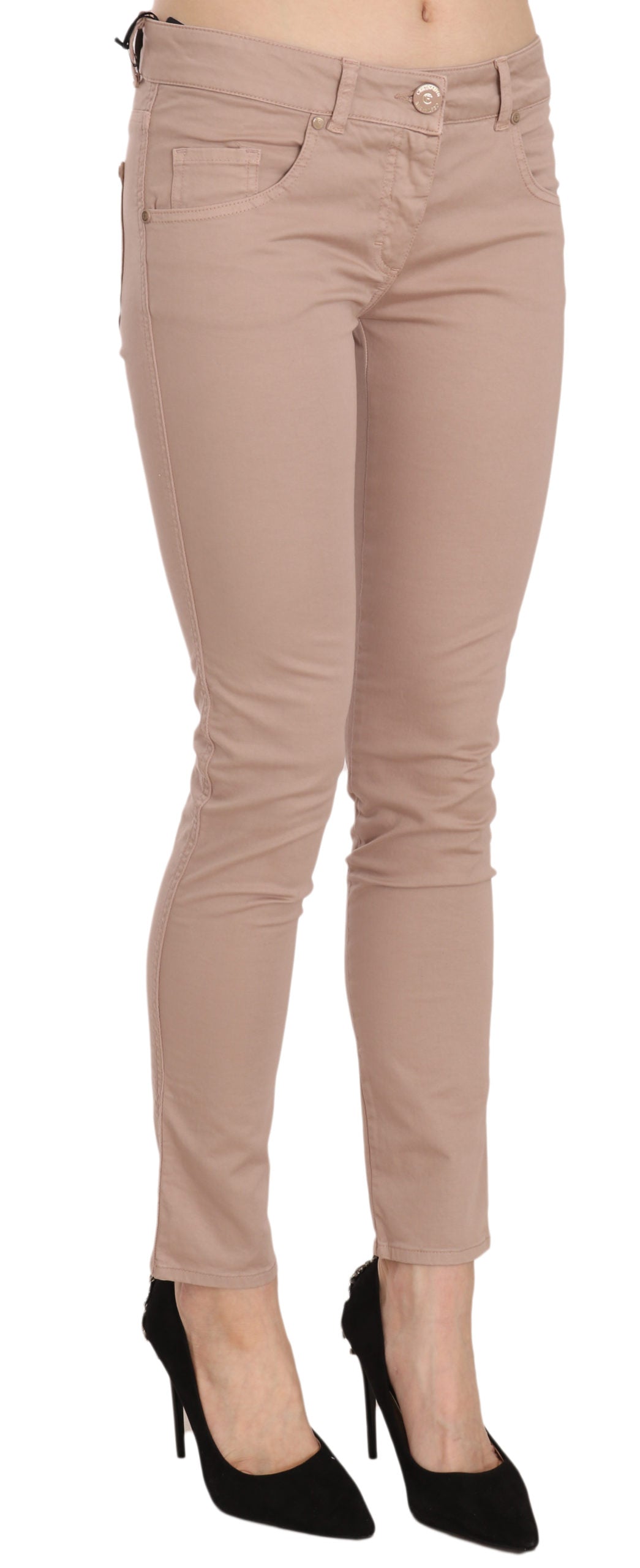 CRISTINAEFFE Brown Low Waist Slim Fit Skinny Cotton Pants | Regal Royce