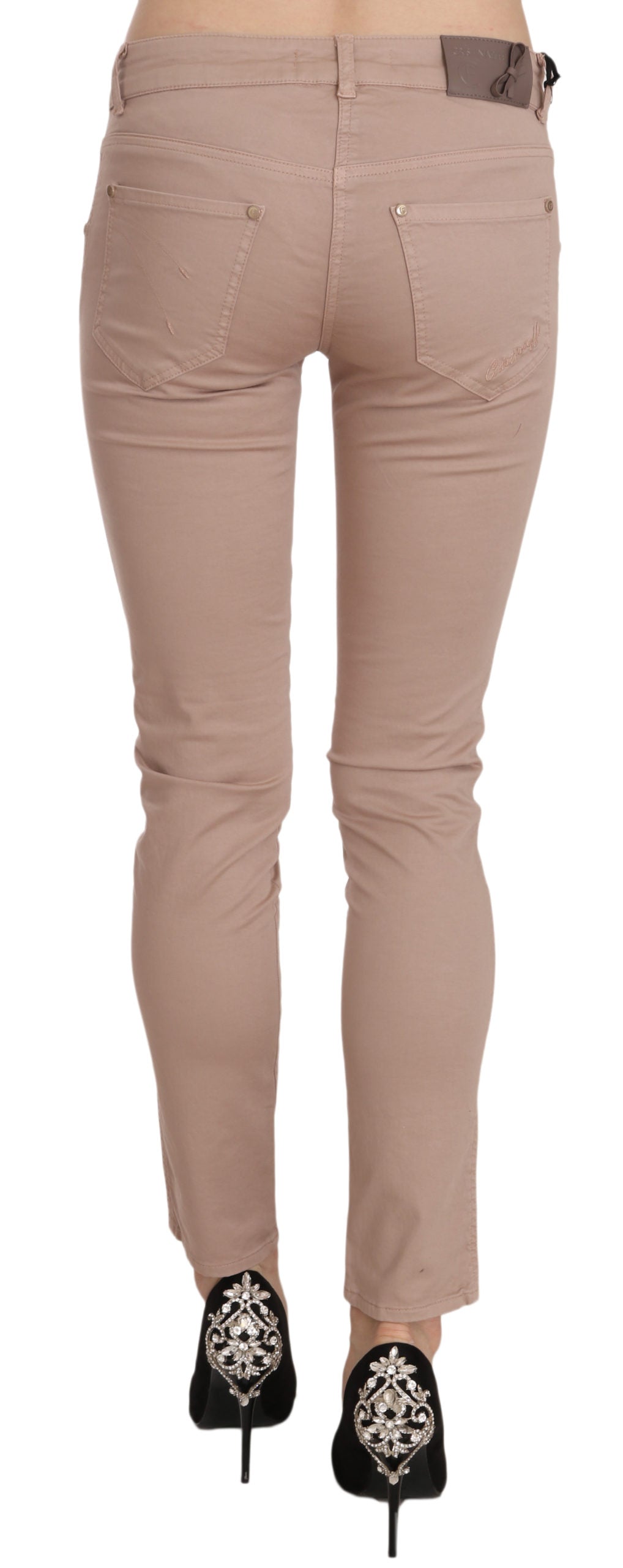 CRISTINAEFFE Brown Low Waist Slim Fit Skinny Cotton Pants | Regal Royce