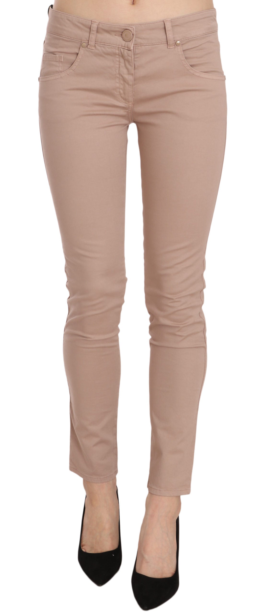 CRISTINAEFFE Brown Low Waist Slim Fit Skinny Cotton Pants | Regal Royce