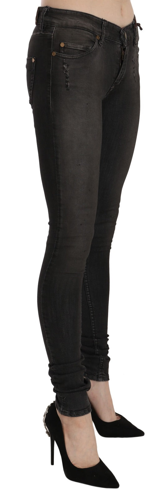 PLEIN SUD Cotton Black Washed Low Waist Skinny Denim Jeans | Regal Royce