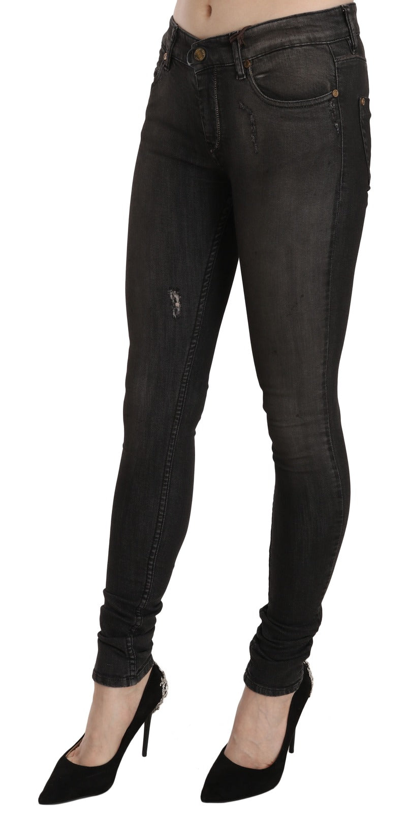 PLEIN SUD Cotton Black Washed Low Waist Skinny Denim Jeans | Regal Royce