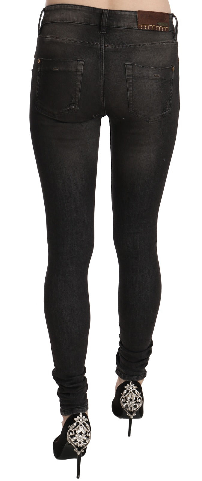 PLEIN SUD Cotton Black Washed Low Waist Skinny Denim Jeans | Regal Royce