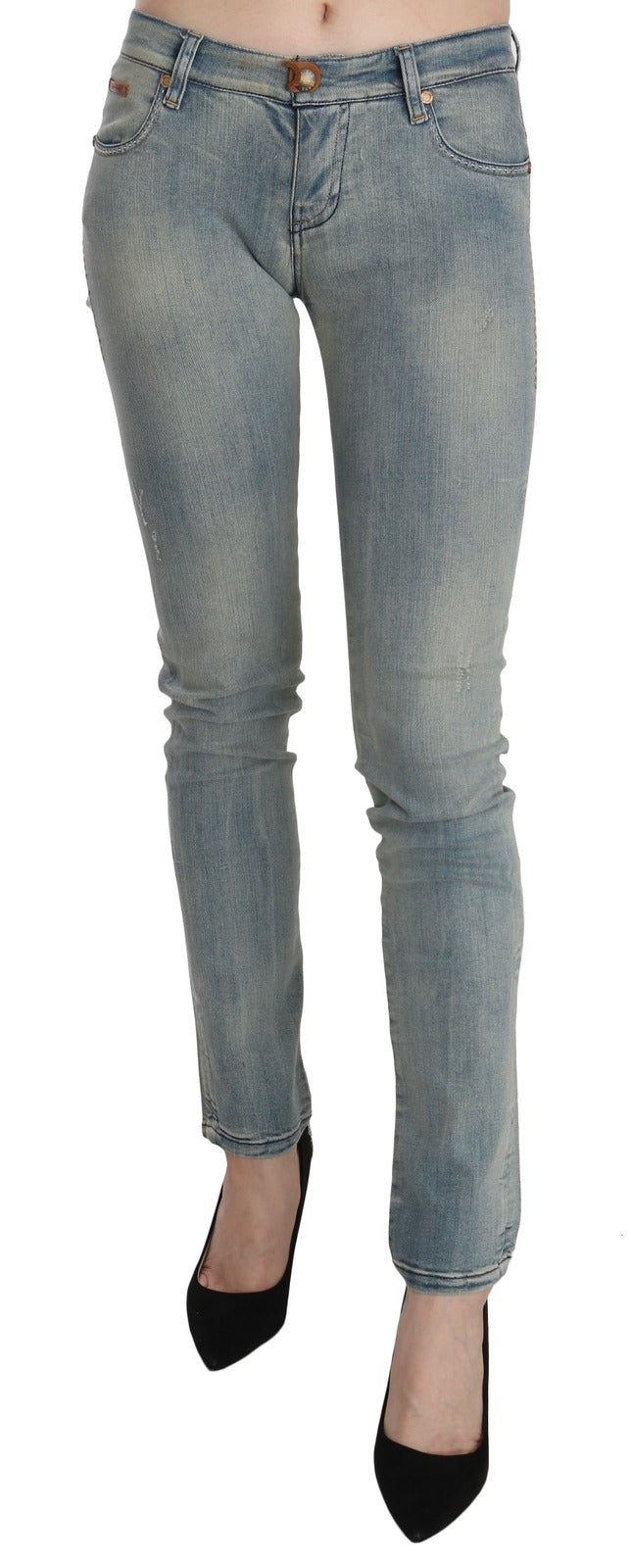 PLEIN SUD Light Blue Washed Mid Waist Skinny Denim Jeans | Regal Royce