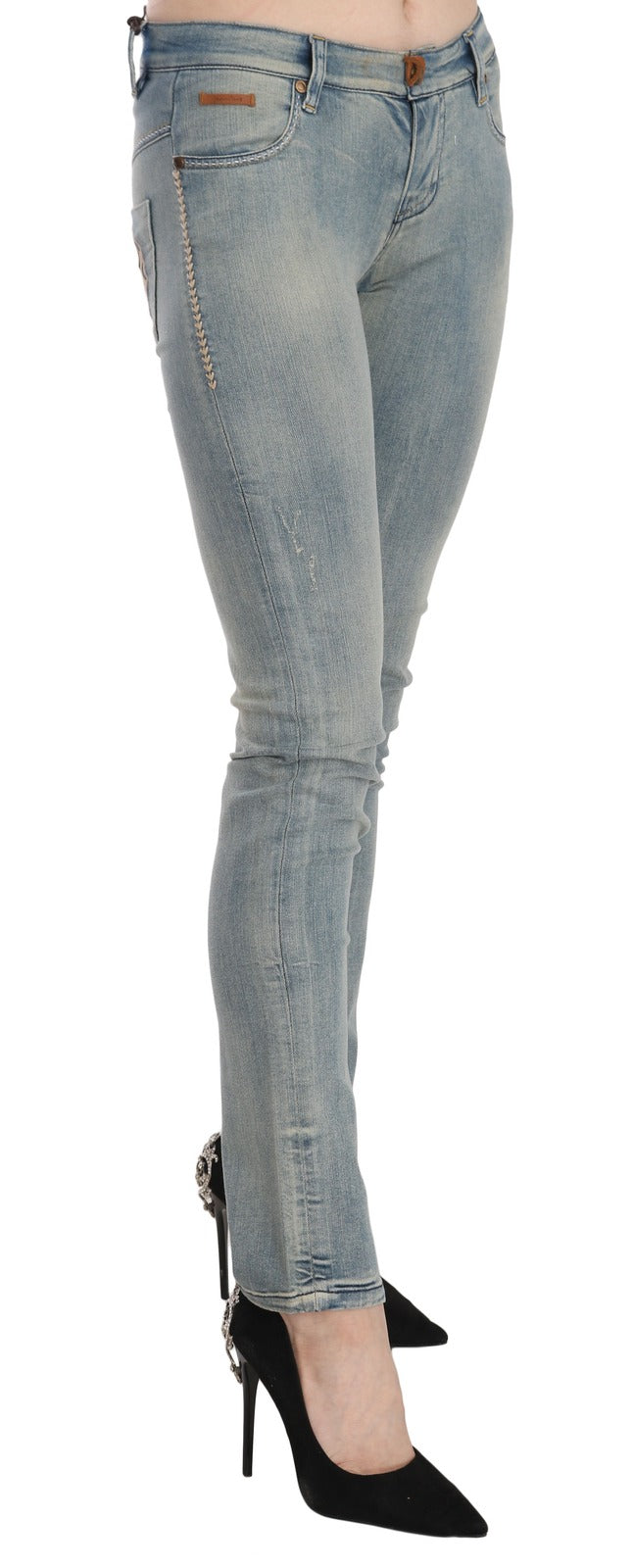 PLEIN SUD Light Blue Washed Mid Waist Skinny Denim Jeans | Regal Royce