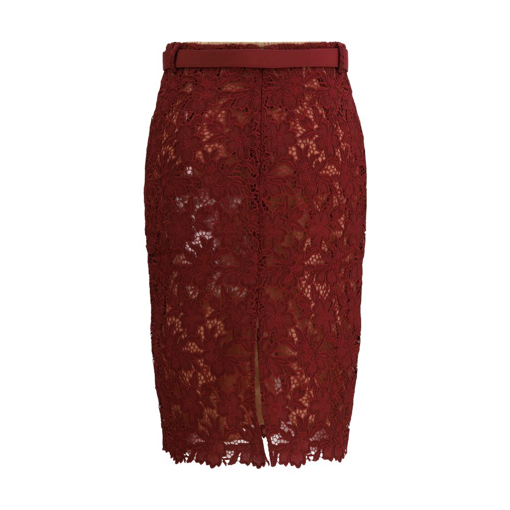 Self-Portrait Bordeaux Polyester Midi Skirt | Regal Royce