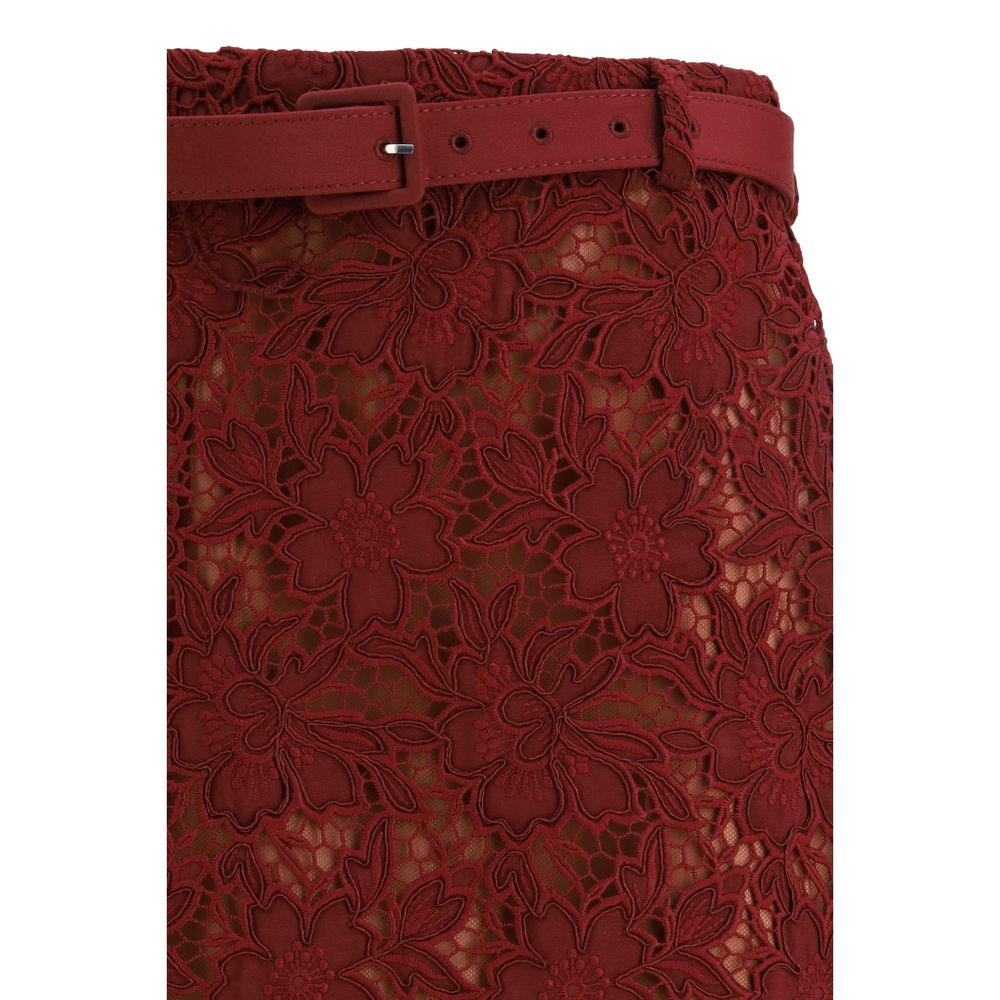 Self-Portrait Bordeaux Polyester Midi Skirt | Regal Royce