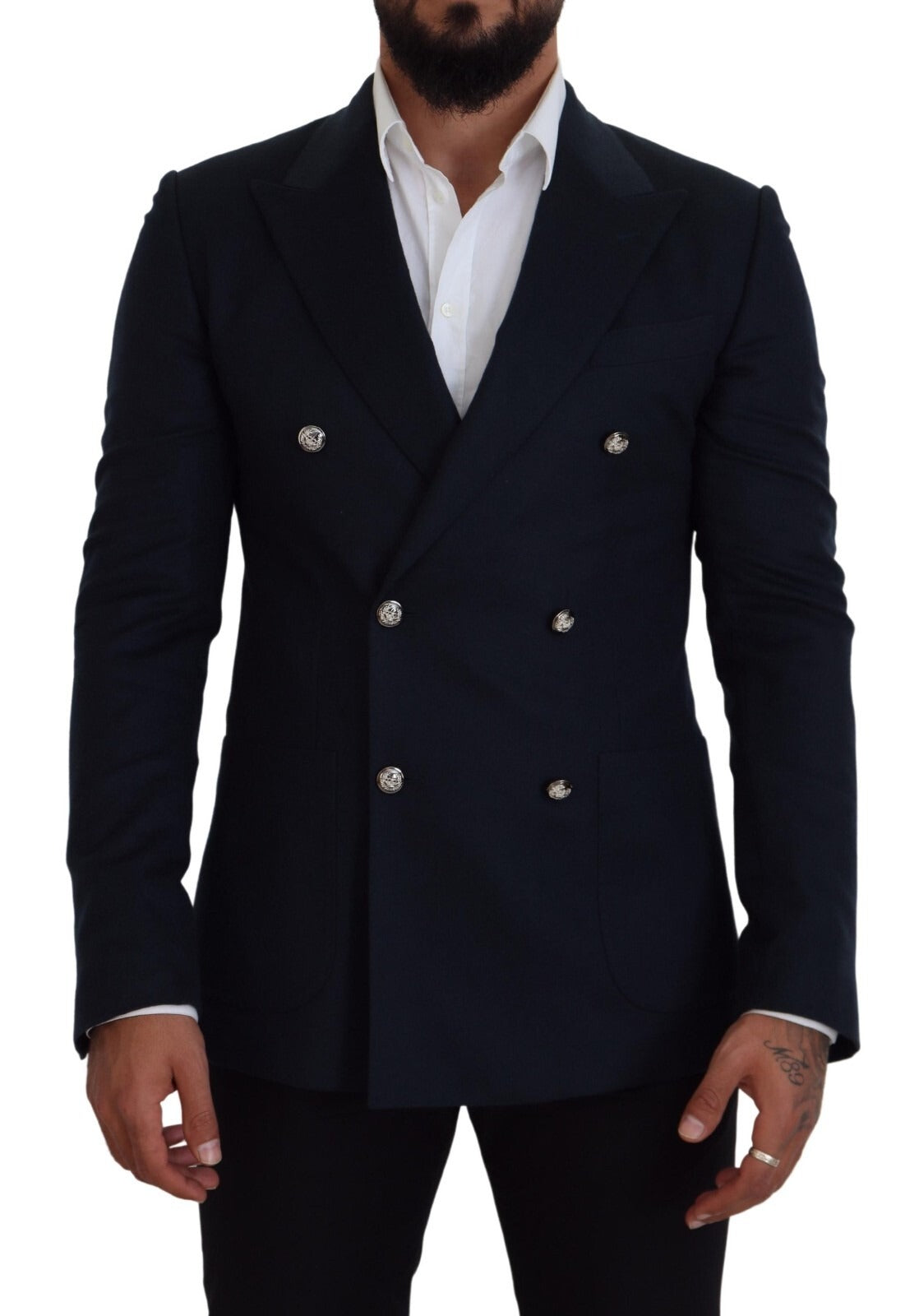 Dolce & Gabbana Blue Double Breasted Formal Coat Blazer | Regal Royce
