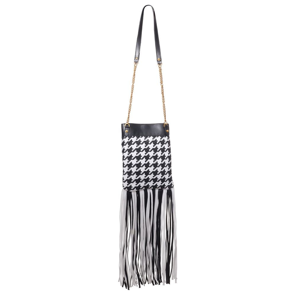 Versace Black And White Leather And Textile Shoulder Bag | Regal Royce