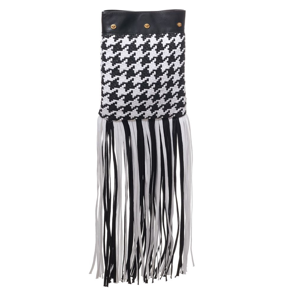 Versace Black And White Leather And Textile Shoulder Bag | Regal Royce