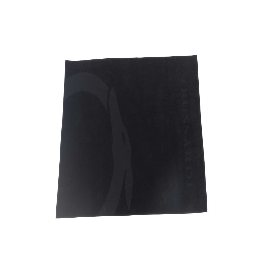 Trussardi Beachwear Black Cotton Men Beach Towel | Regal Royce
