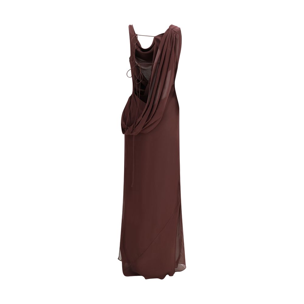 The Andamane Brown Silk Long Dress | Regal Royce