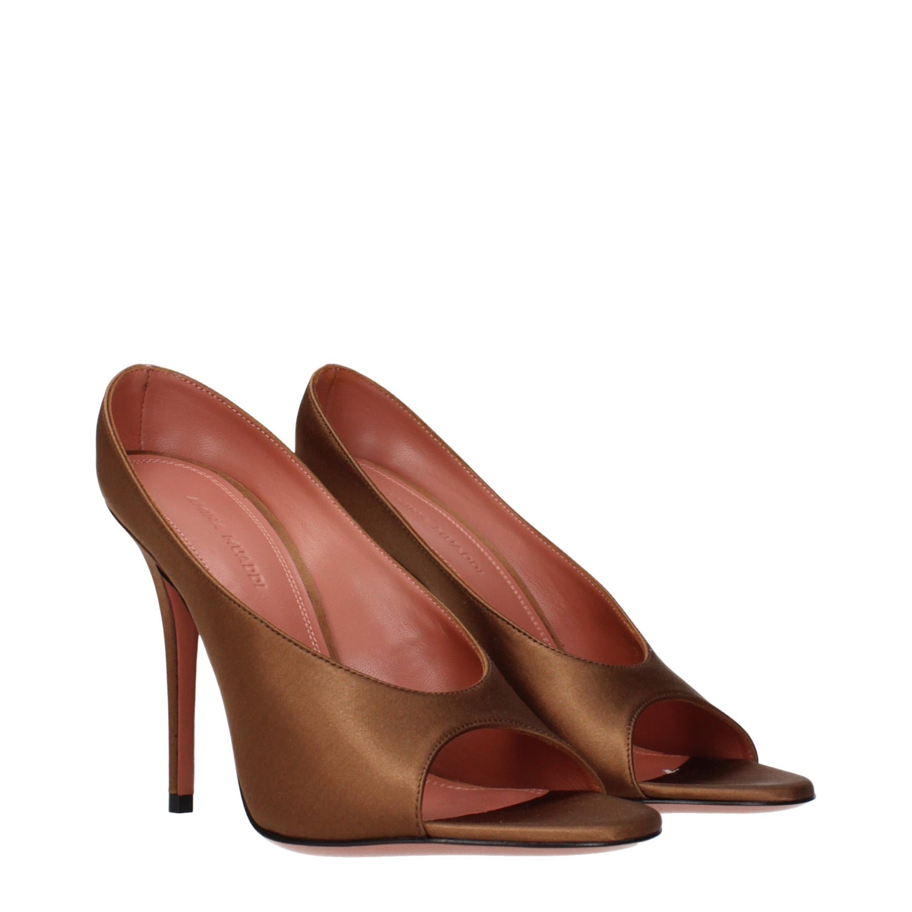 Amina Muaddi Brown Satin High Heel Pumps | Regal Royce