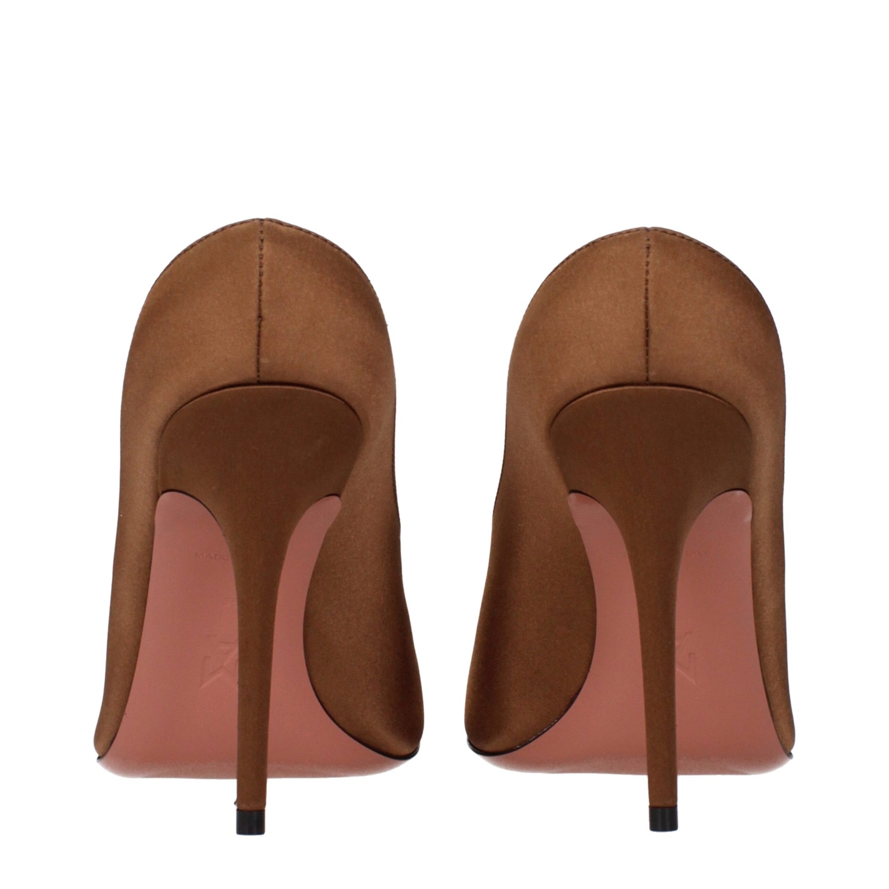 Amina Muaddi Brown Satin High Heel Pumps | Regal Royce