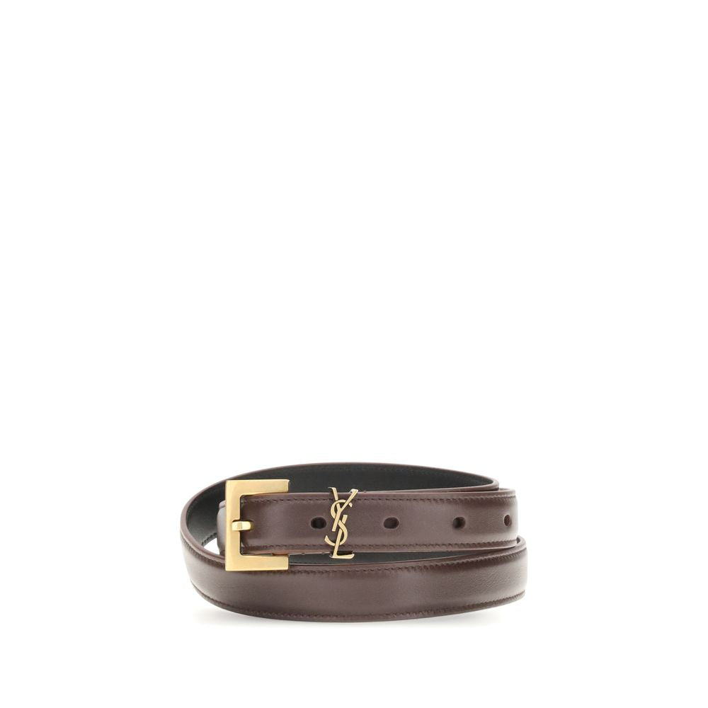 Saint Laurent Brown Calf Leather Bos Taurus Thin Belt | Regal Royce
