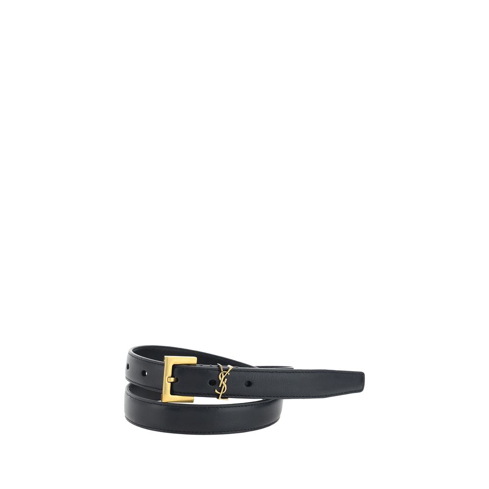 Saint Laurent Black Calf Leather Bos Taurus Thin Belt | Regal Royce