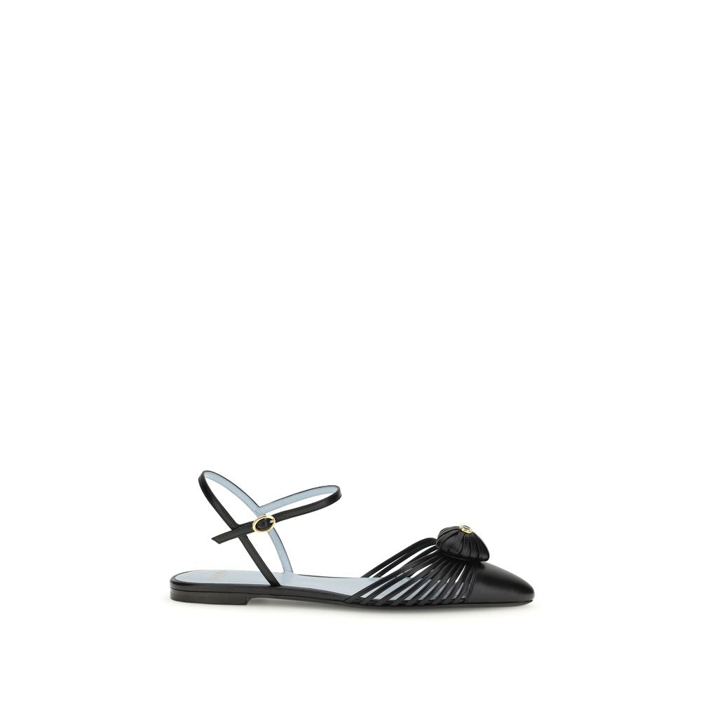 Valentino Garavani Black Calf Leather Bos Taurus Ballet Flats | Regal Royce