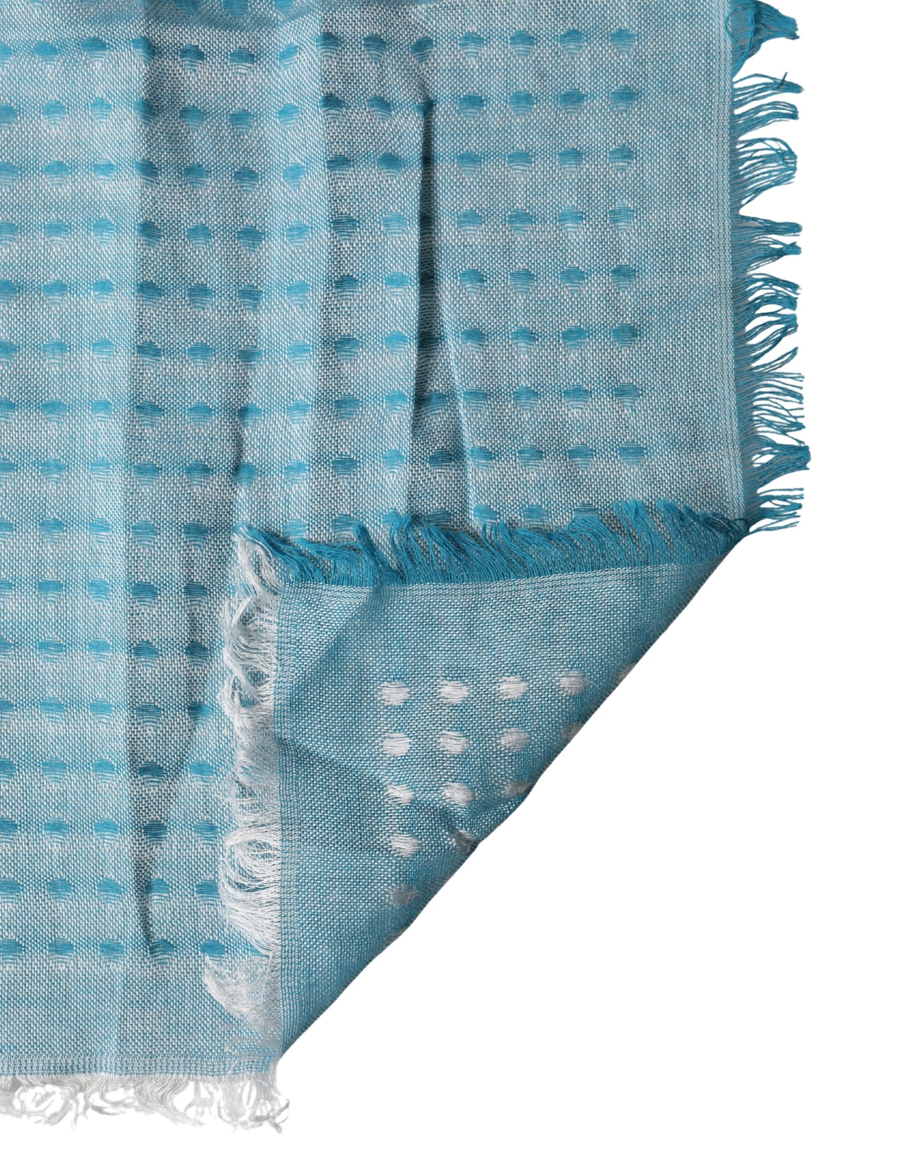 Dolce & Gabbana Light Blue Silk Blend Fringed Logo 185cm x 73.5cm Scarf | Regal Royce