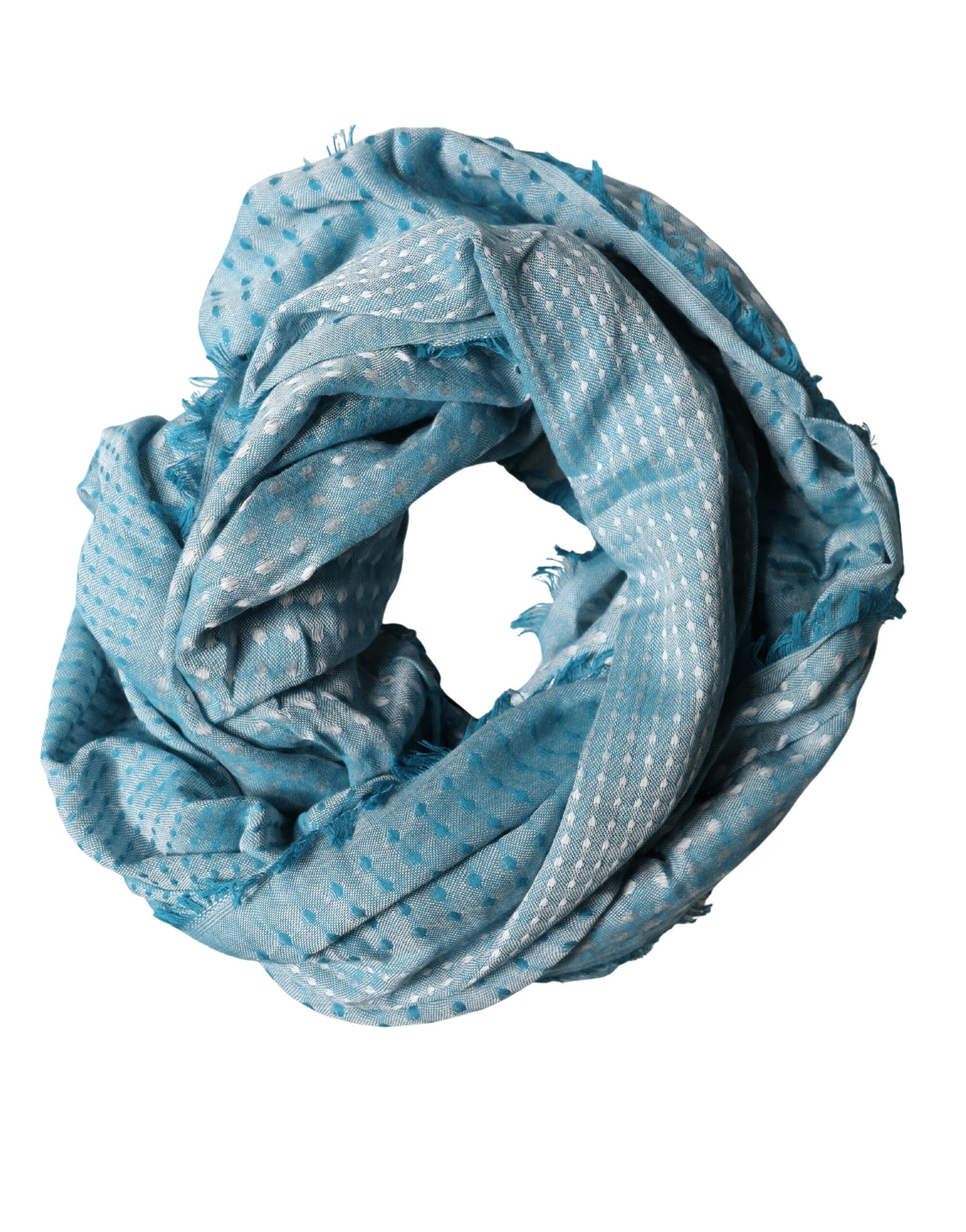 Dolce & Gabbana Light Blue Silk Blend Fringed Logo 185cm x 73.5cm Scarf | Regal Royce