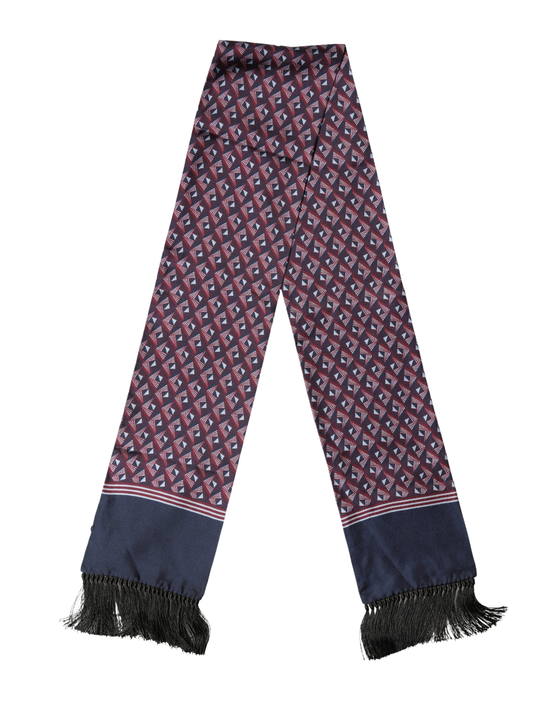 Dolce & Gabbana Multicolor Geometric Pattern Silk Fringe 142cm X 15cm Scarf | Regal Royce