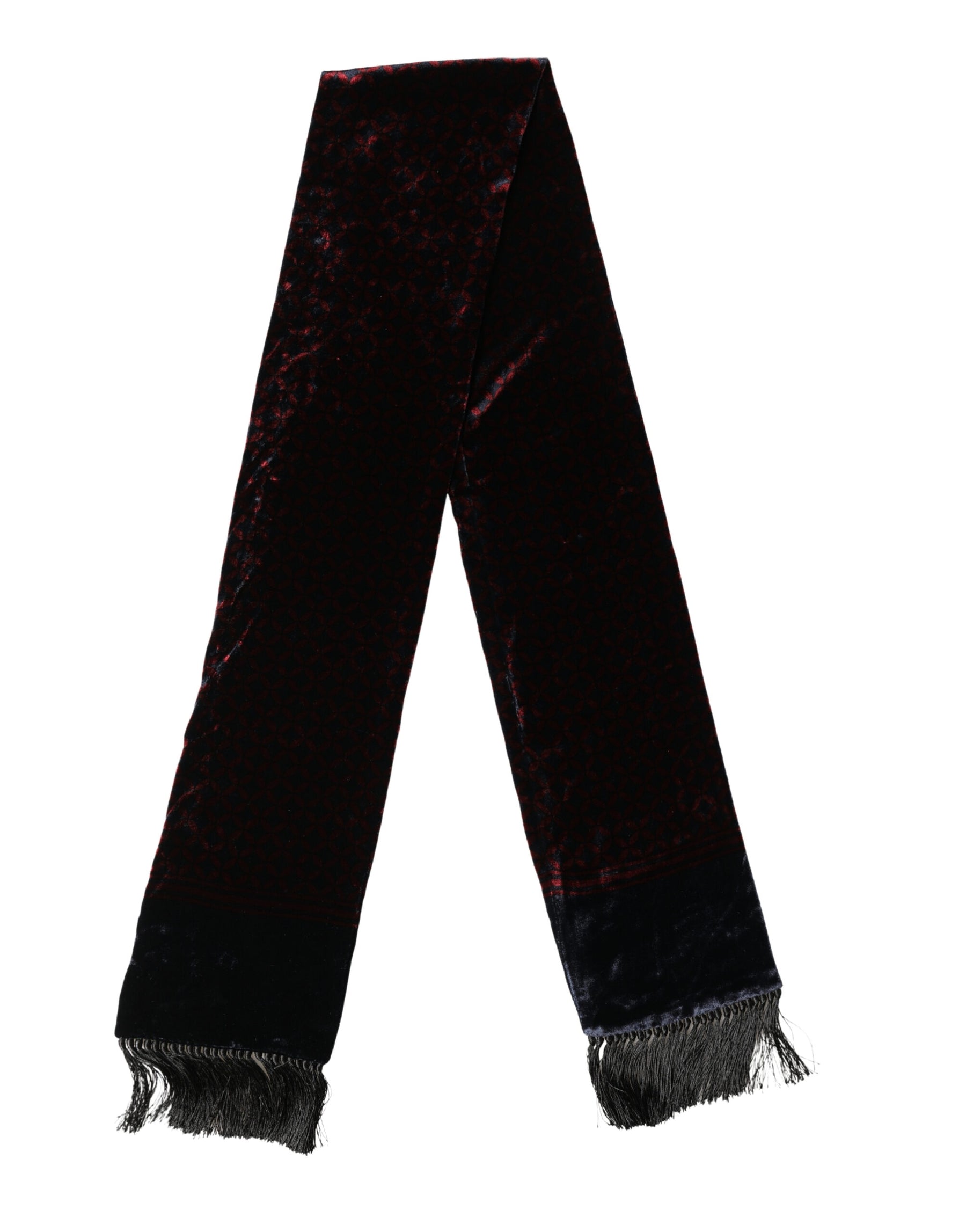 Dolce & Gabbana Black Red Rayon Geometric Pattern Fringe 140cm X 16cm  Scarf | Regal Royce