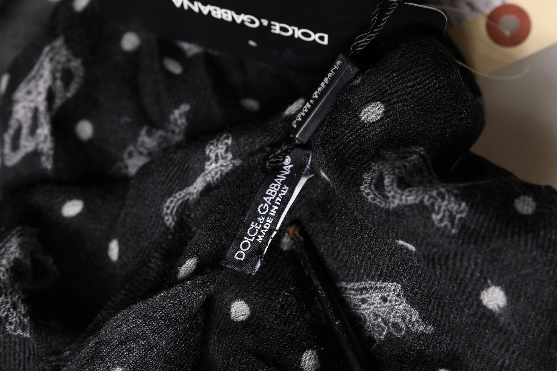 Dolce & Gabbana Black Wool Crown Print Fringe Neck Wrap 180cm x 65cm Scarf | Regal Royce