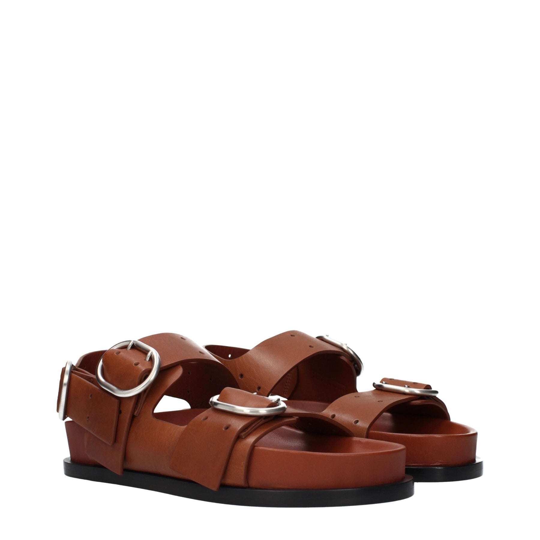 Jil Sander Brown Leather Strap-On Sandals | Regal Royce