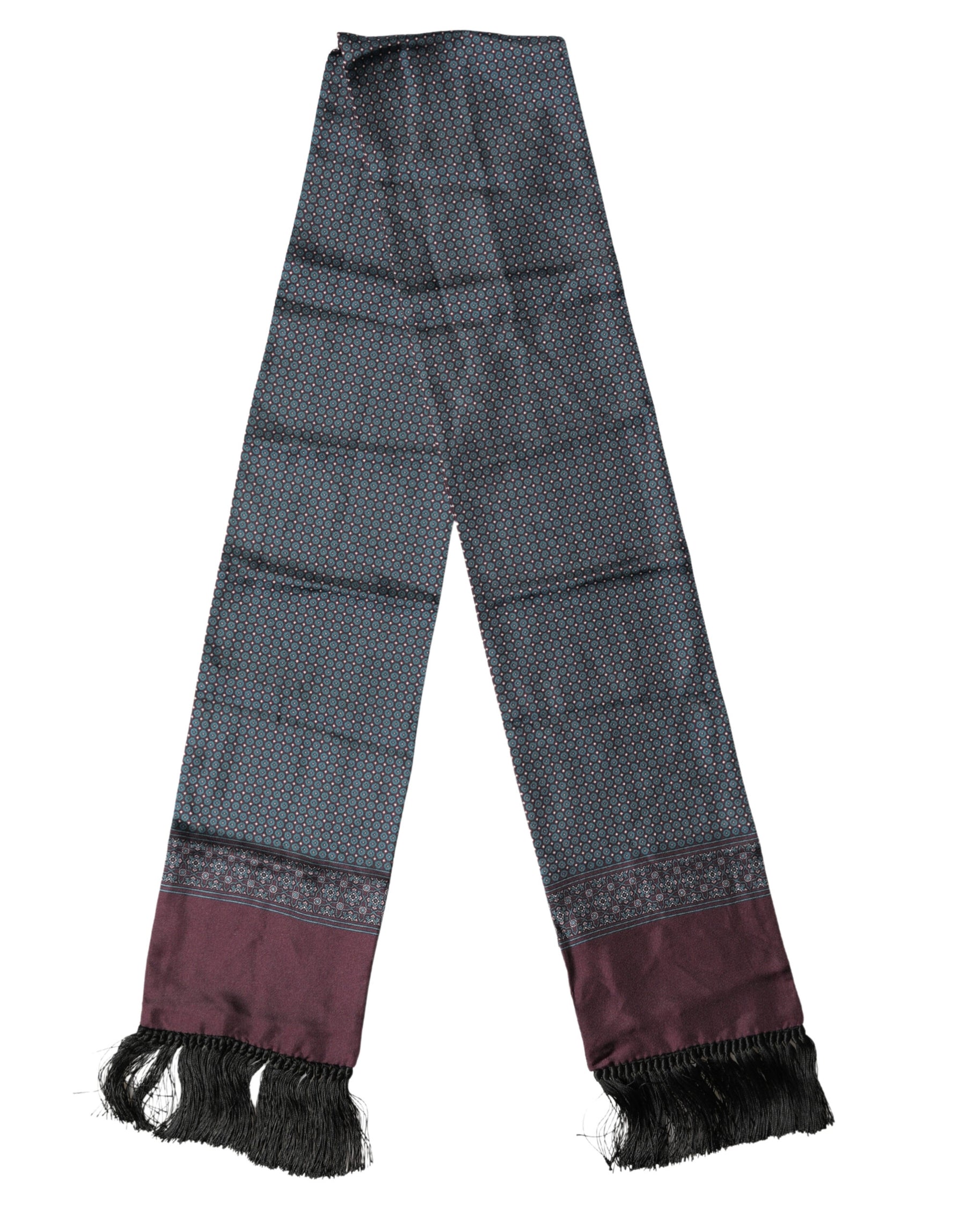Dolce & Gabbana Bordeaux Silk Fringe Geometric Neck Wrap 142cm X 15cm  Scarf | Regal Royce