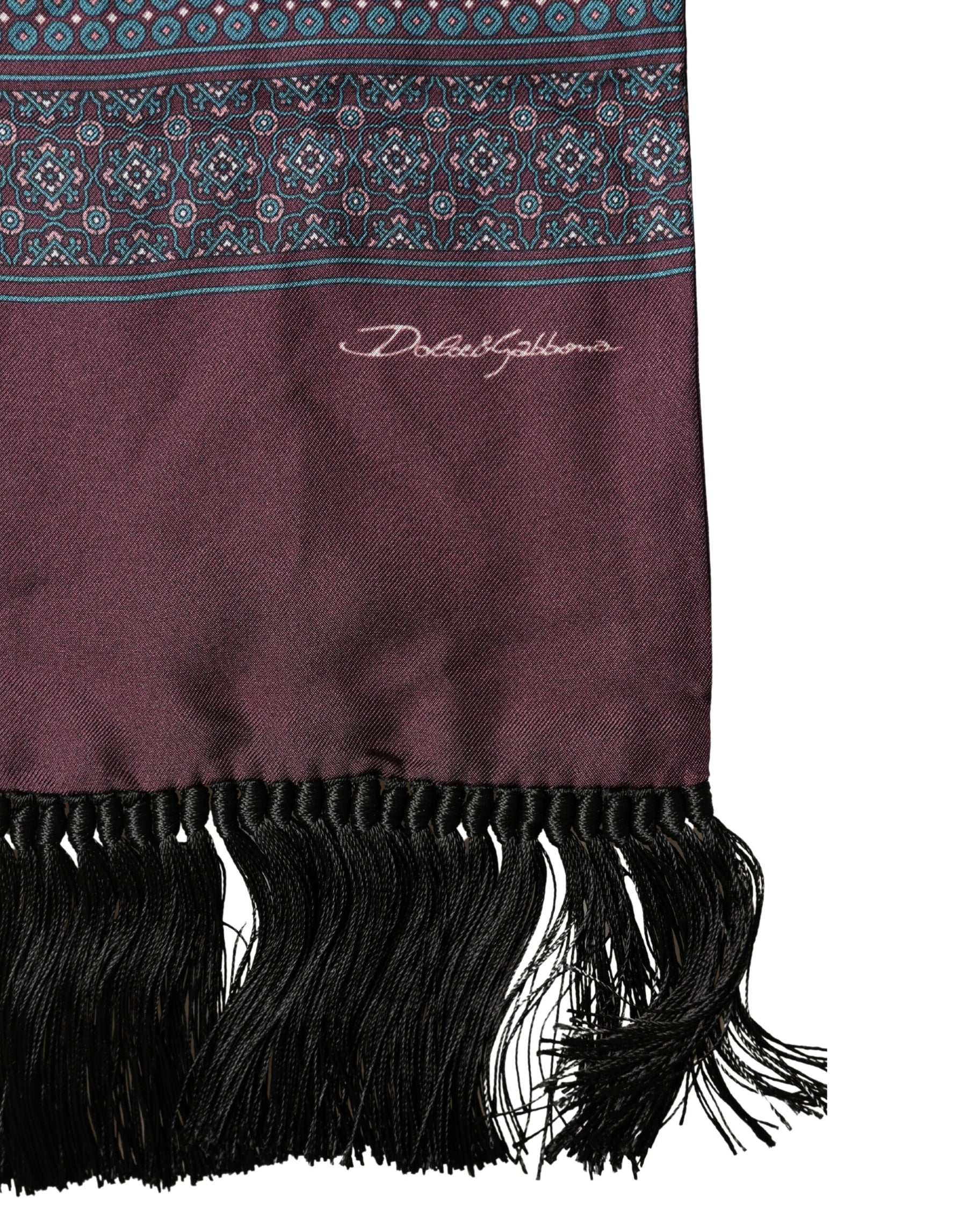 Dolce & Gabbana Bordeaux Silk Fringe Geometric Neck Wrap 142cm X 15cm  Scarf | Regal Royce
