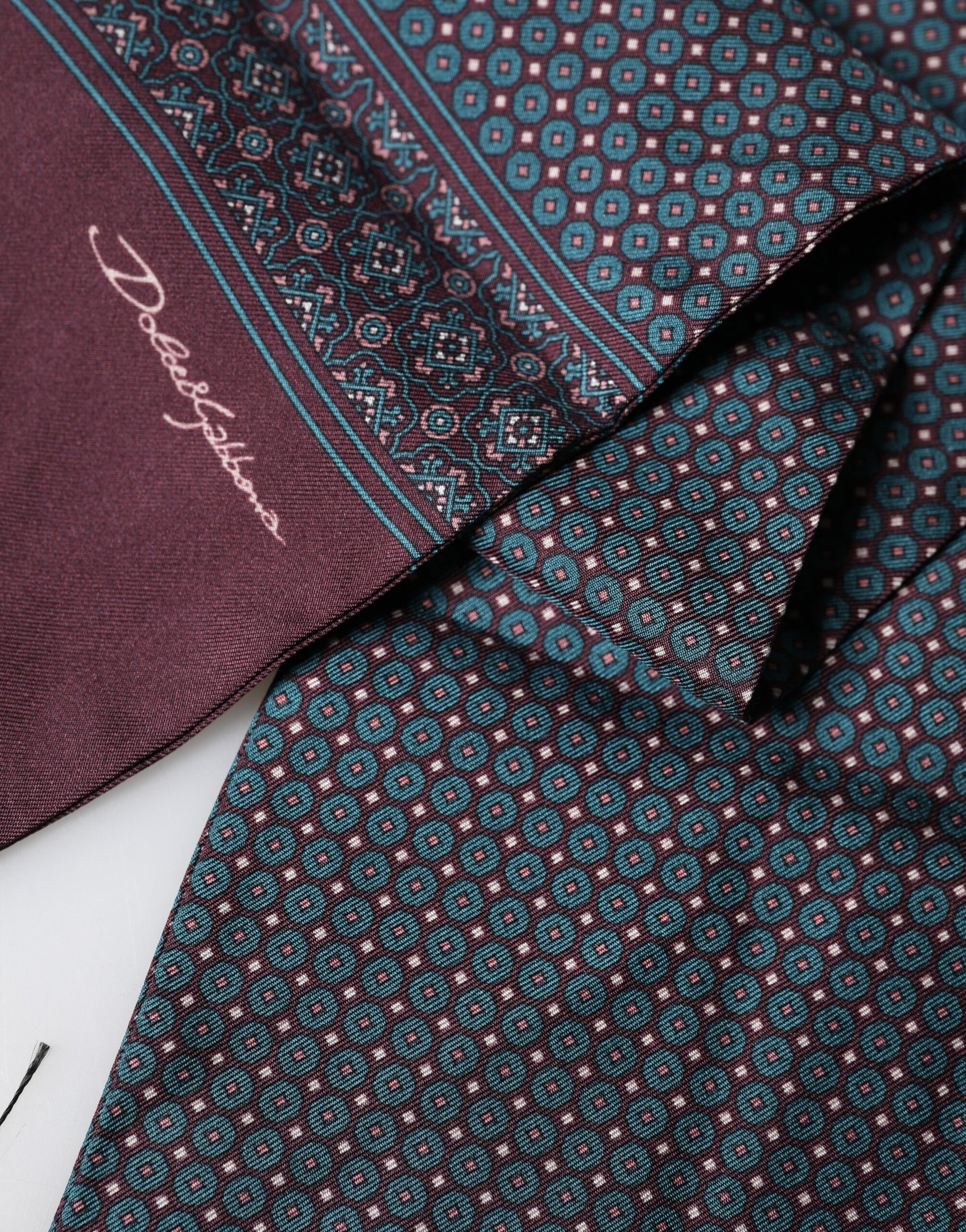 Dolce & Gabbana Bordeaux Silk Fringe Geometric Neck Wrap 142cm X 15cm  Scarf | Regal Royce