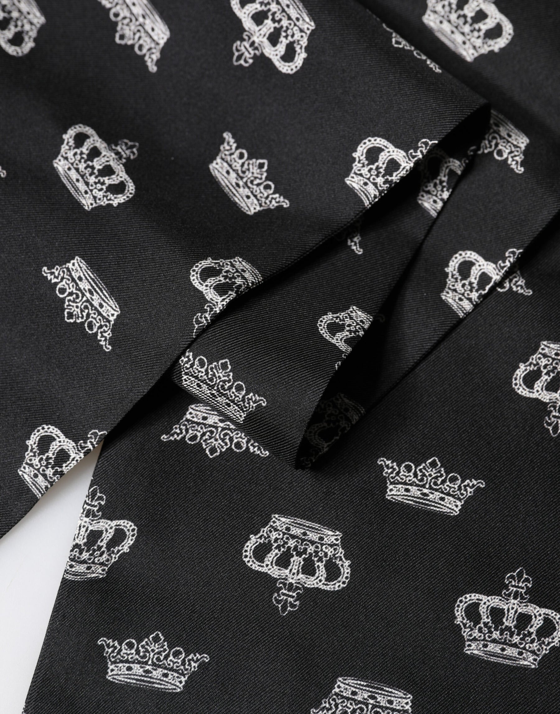 Dolce & Gabbana Black Silk Crown Fringes Neck Wrap Shawl 136cm X 15cm Scarf | Regal Royce