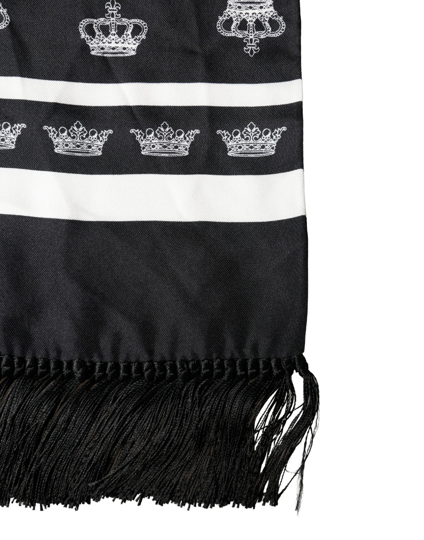 Dolce & Gabbana Black Silk Crown Fringe Neck Wrap 173cm x 32.5cm Scarf | Regal Royce