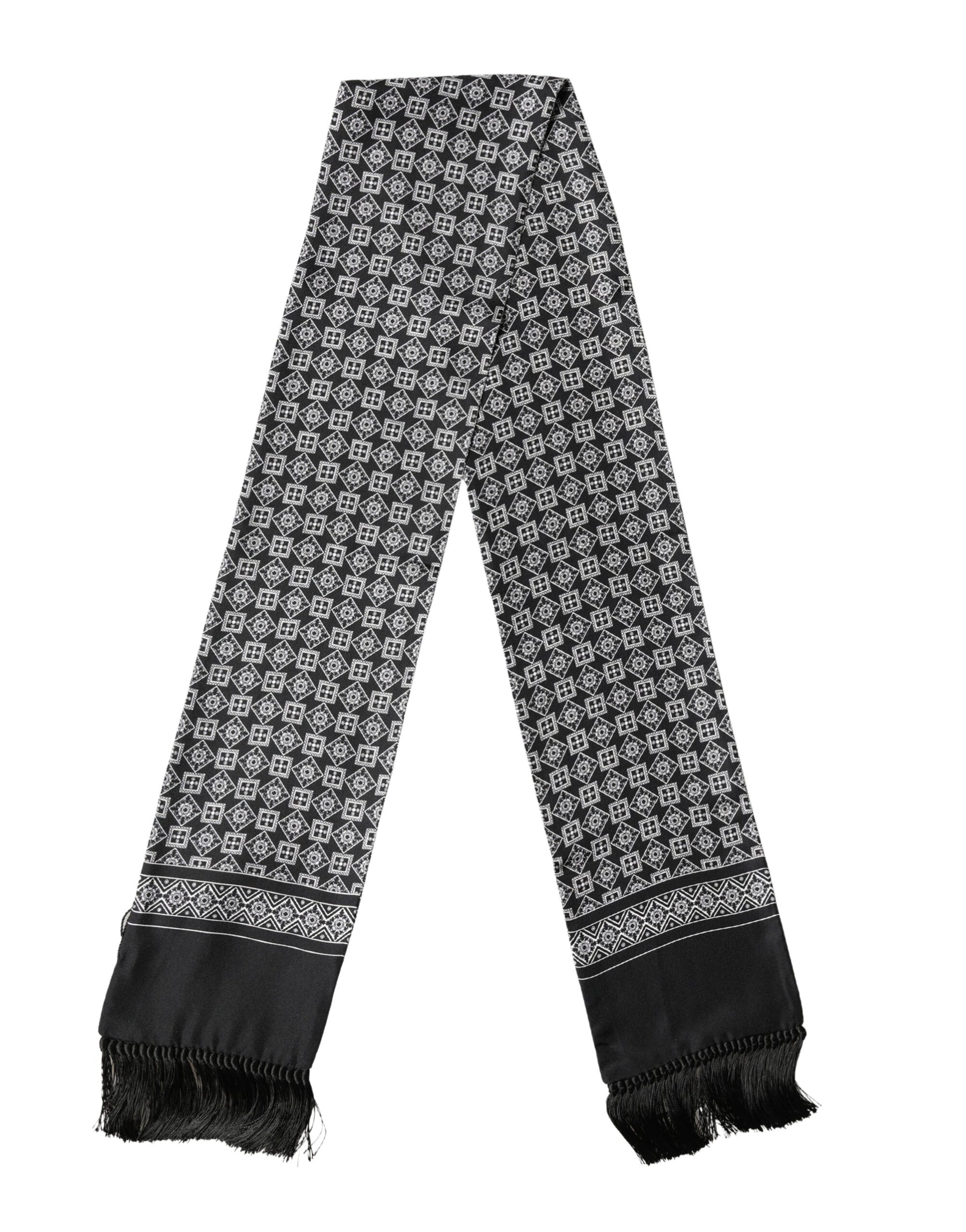 Dolce & Gabbana Black White Silk Geometric Neck Wrap 142cm X 15cm Scarf | Regal Royce