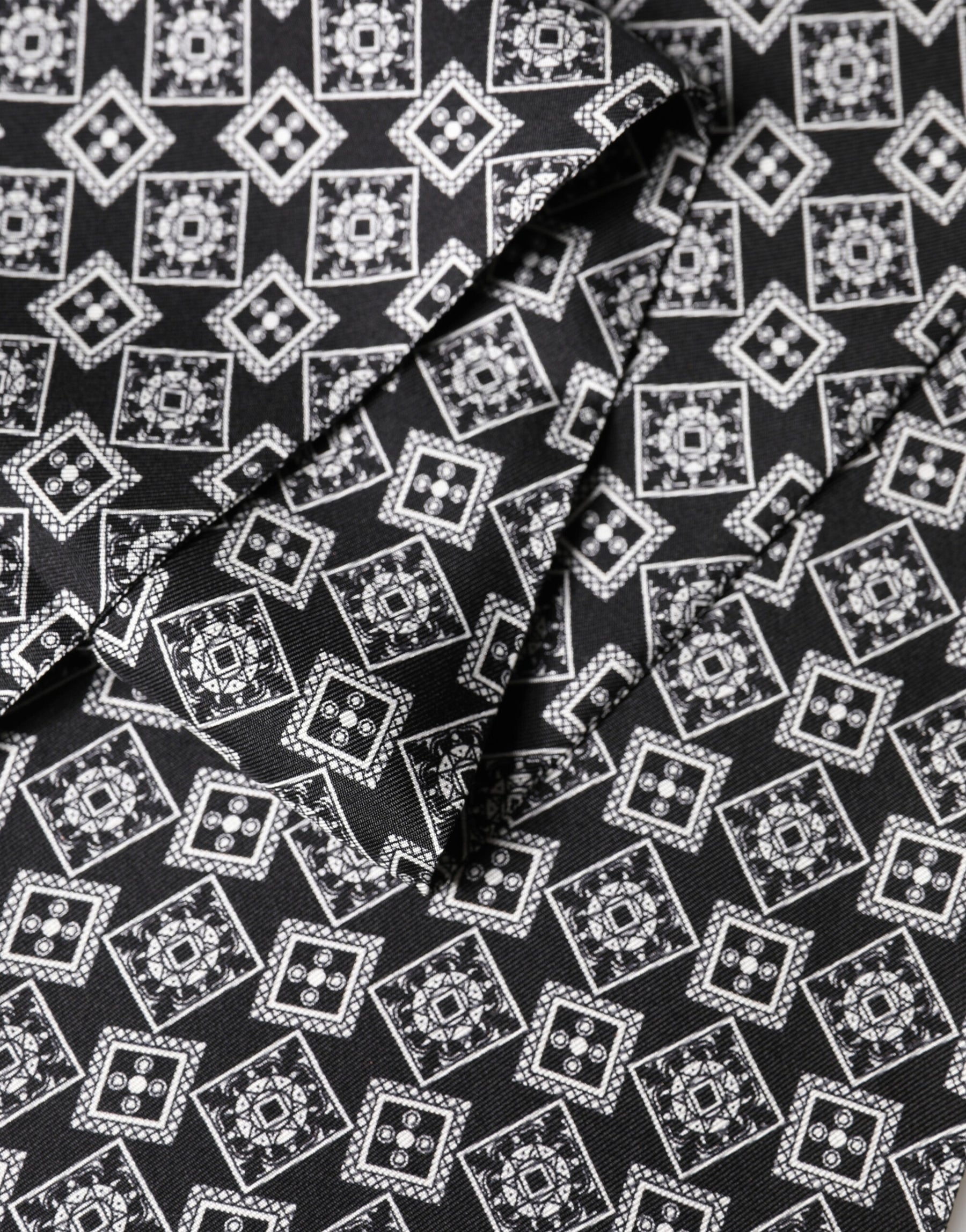 Dolce & Gabbana Black White Silk Geometric Neck Wrap 142cm X 15cm Scarf | Regal Royce