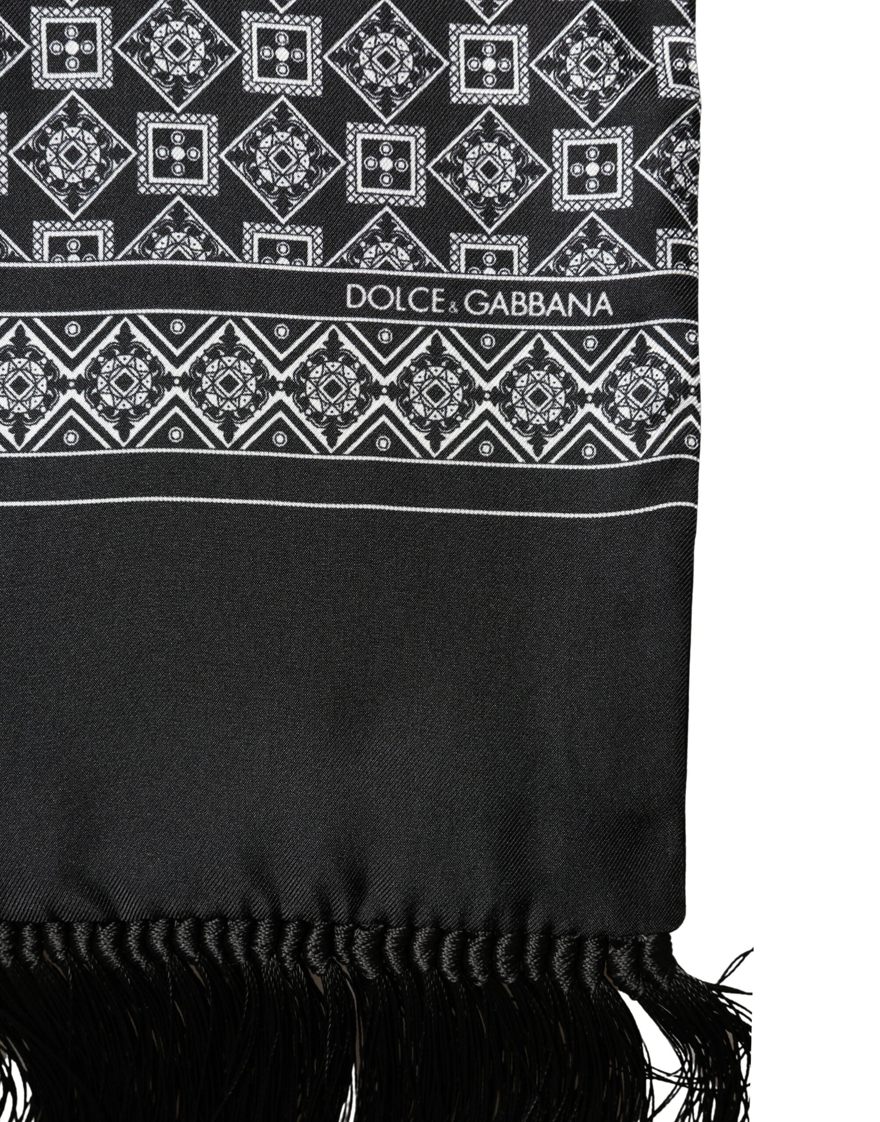 Dolce & Gabbana Black White Silk Geometric Neck Wrap 142cm X 15cm Scarf | Regal Royce