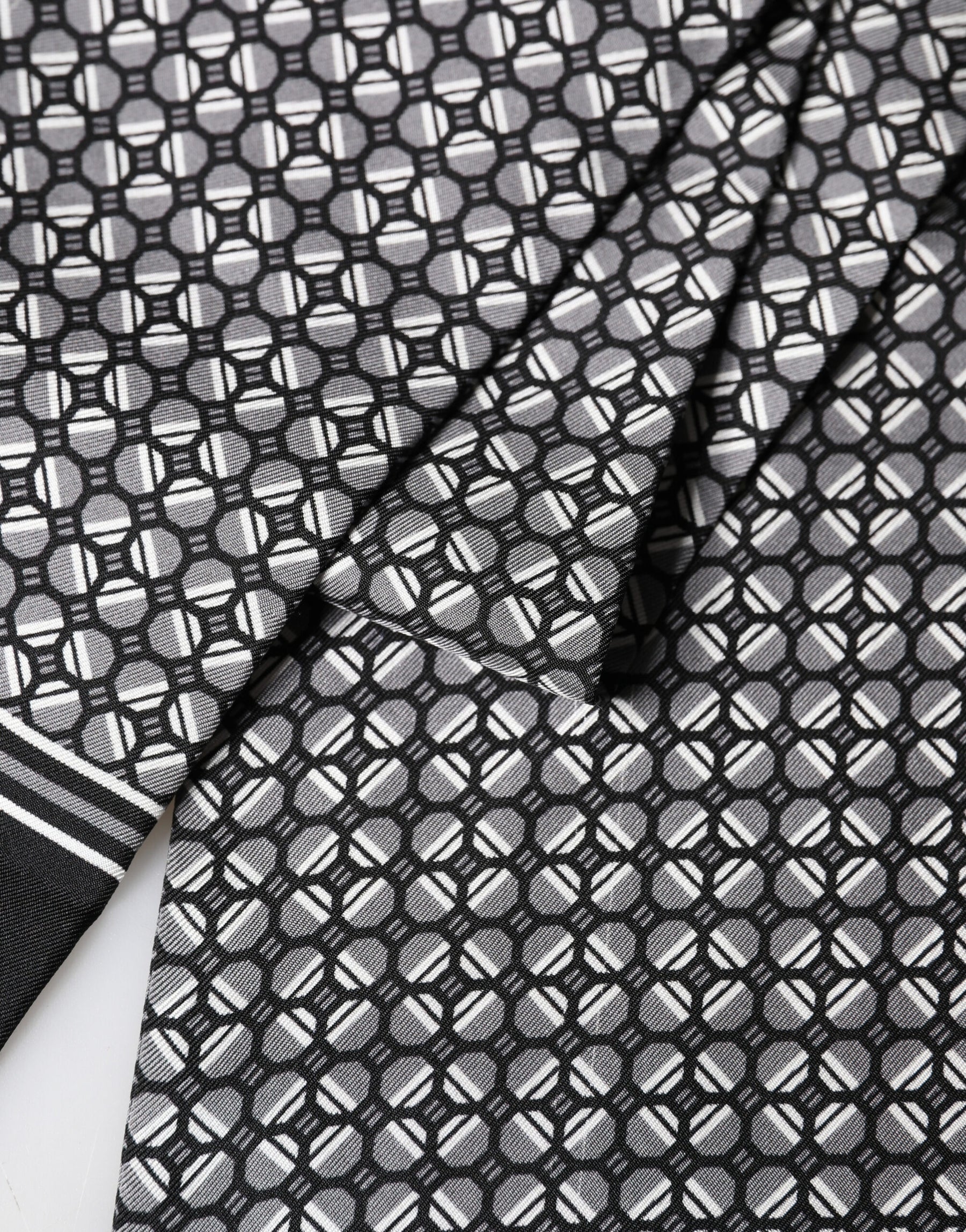 Dolce & Gabbana Black Silk Geometric Fringed Foulard 140cm x 15cm Scarf | Regal Royce