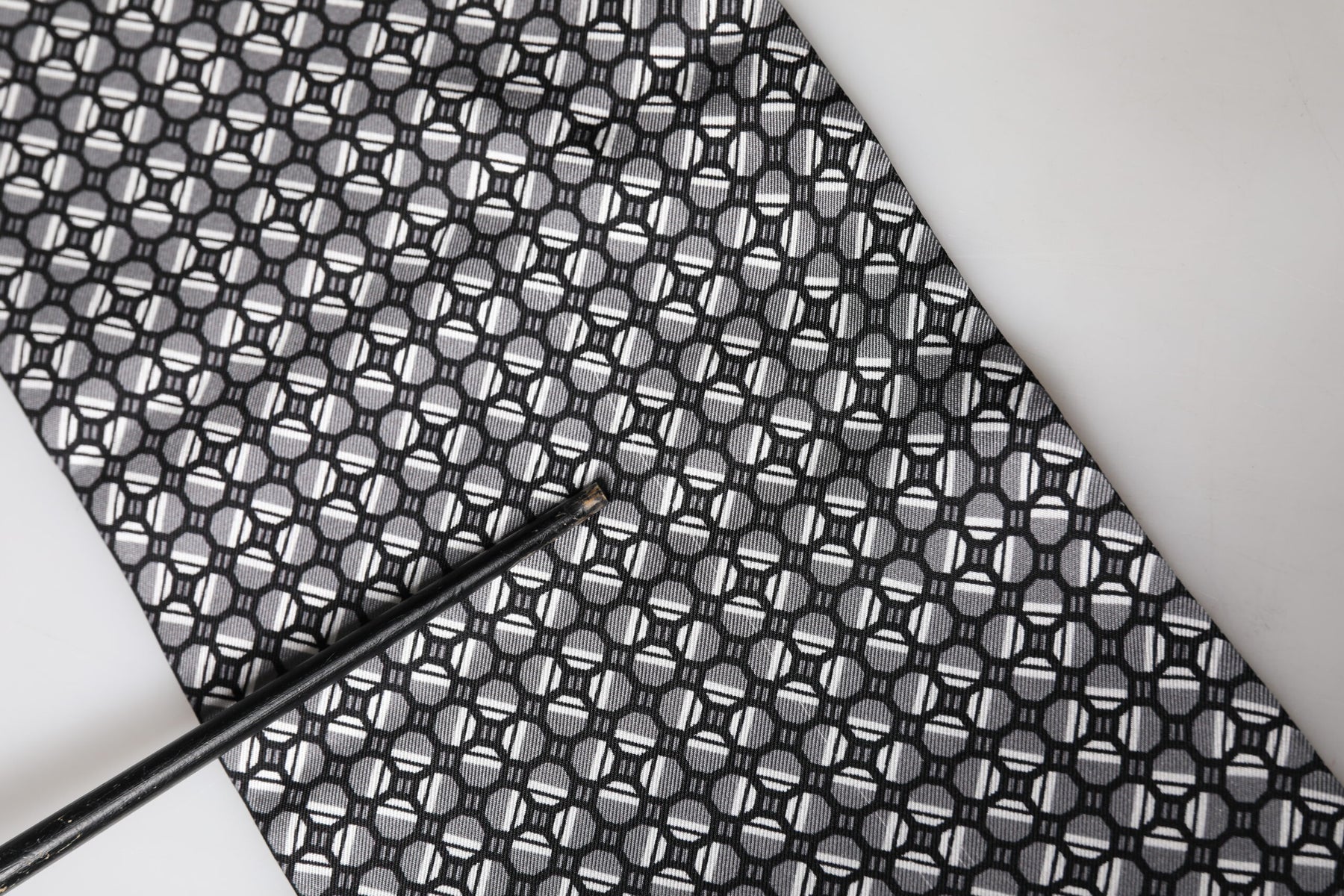 Dolce & Gabbana Black Silk Geometric Fringed Foulard 140cm x 15cm Scarf | Regal Royce