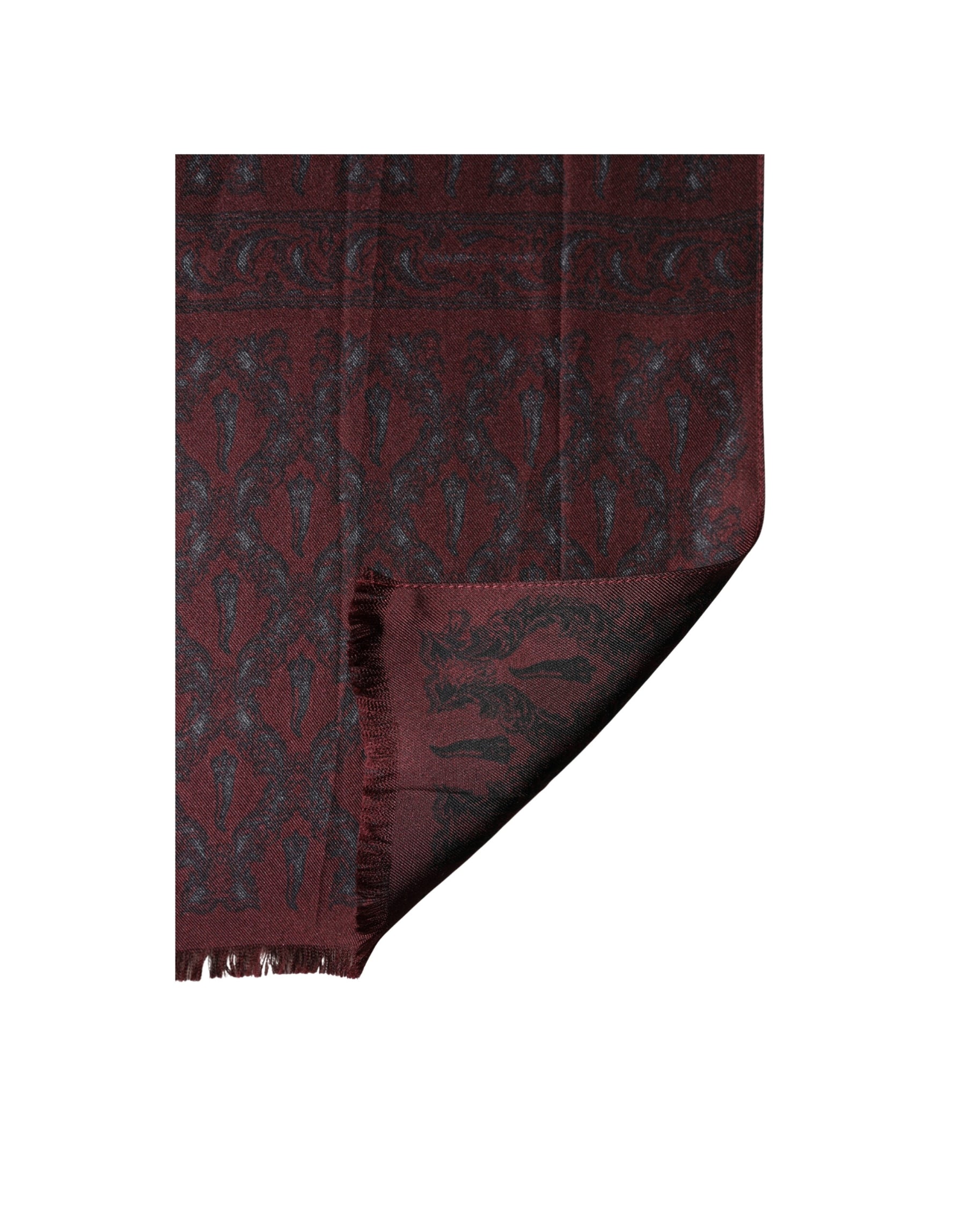 Dolce & Gabbana Burgundy Black Silk Paisley Foulard 135cm X 22cm  Scarf | Regal Royce