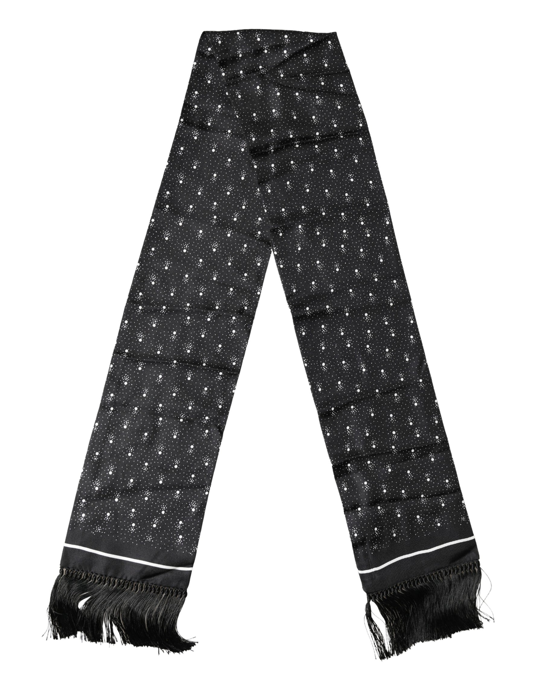 Dolce & Gabbana Black White Silk Dotted Print Foulard 140cm X 15cm Scarf | Regal Royce