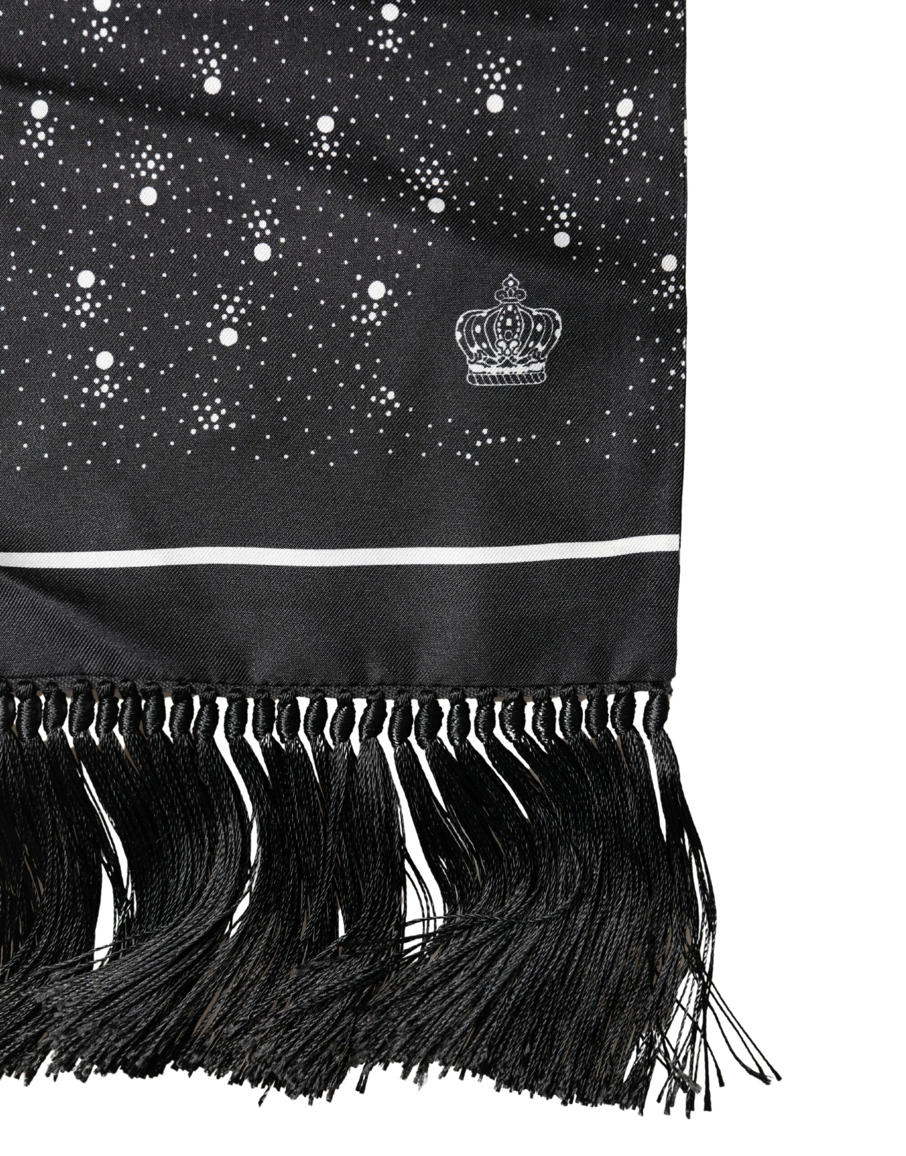 Dolce & Gabbana Black White Silk Dotted Print Foulard 140cm X 15cm Scarf | Regal Royce