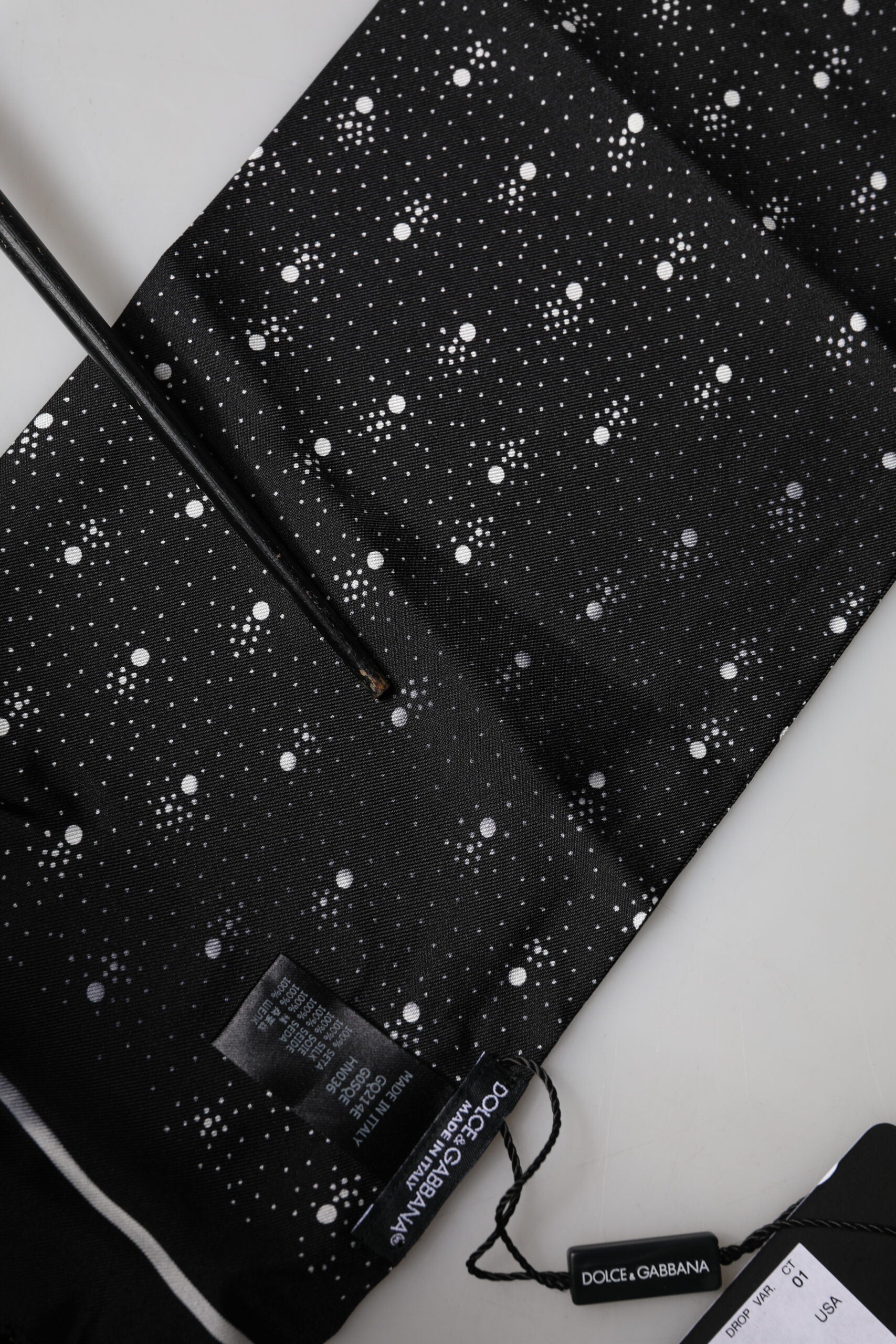 Dolce & Gabbana Black White Silk Dotted Print Foulard 140cm X 15cm Scarf | Regal Royce