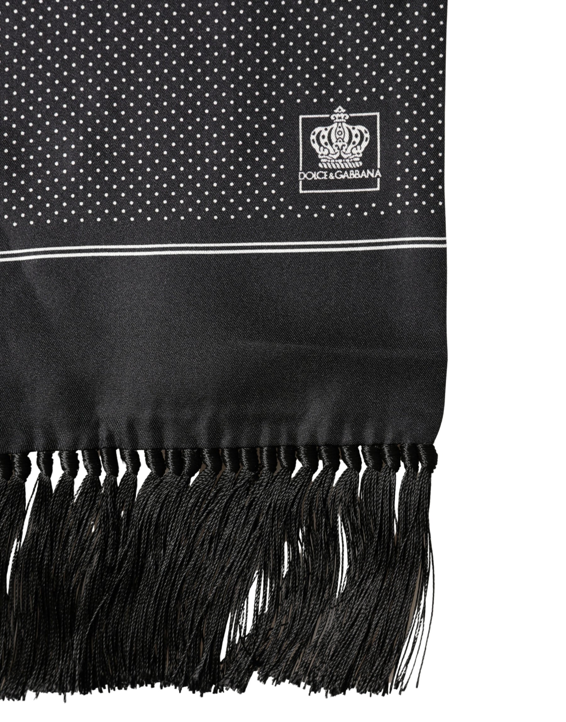 Dolce & Gabbana Black Silk Polka Dot Crown Foulard 140cm X 16.5cm Scarf | Regal Royce