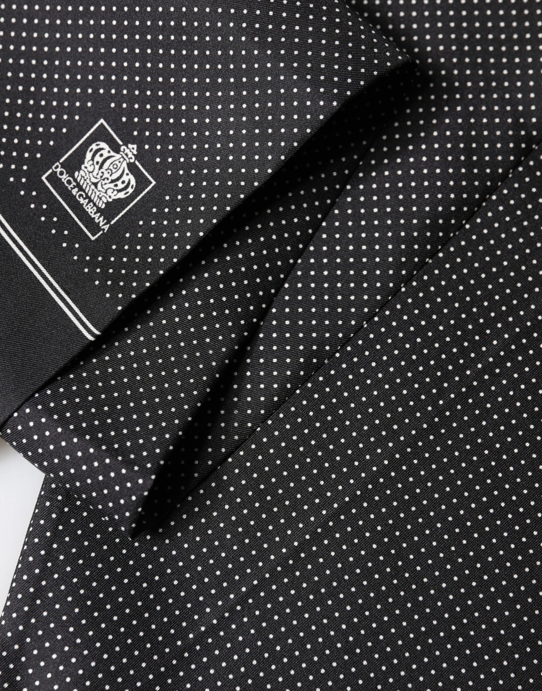 Dolce & Gabbana Black Silk Polka Dot Crown Foulard 140cm X 16.5cm Scarf | Regal Royce