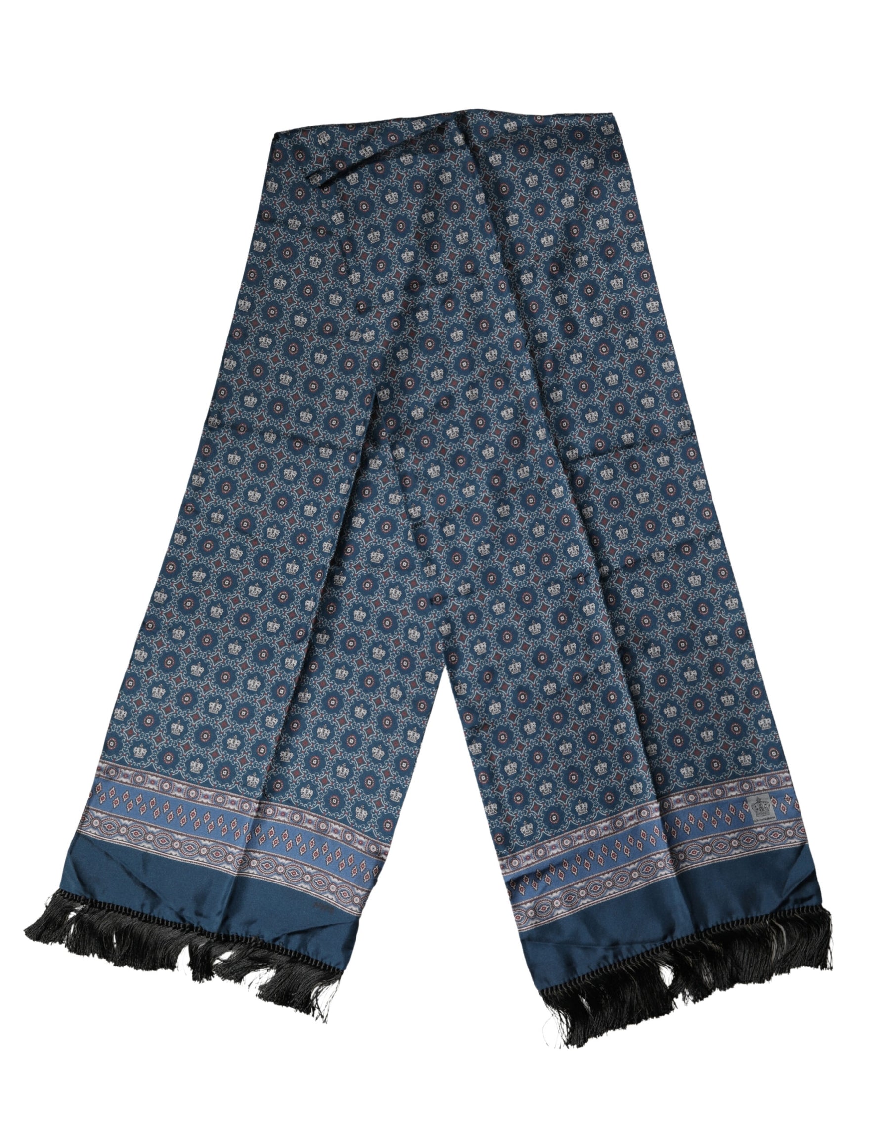 Dolce & Gabbana Blue Silk Crown Geometric Wrap Foulard 184cm X 33cm Scarf | Regal Royce