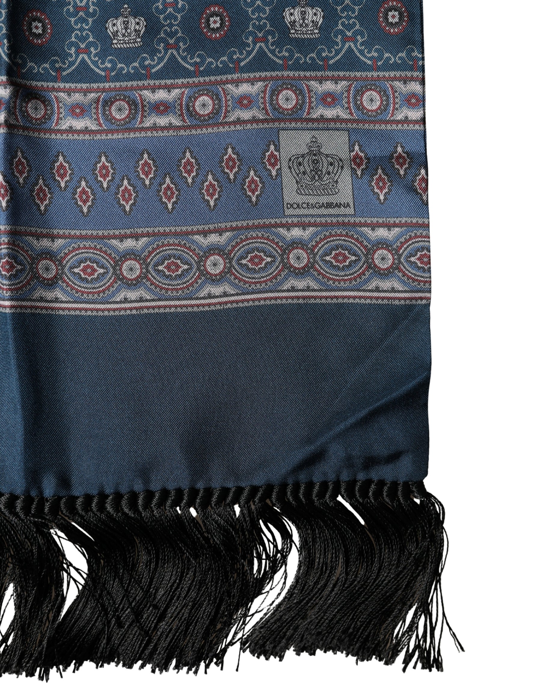 Dolce & Gabbana Blue Silk Crown Geometric Wrap Foulard 184cm X 33cm Scarf | Regal Royce
