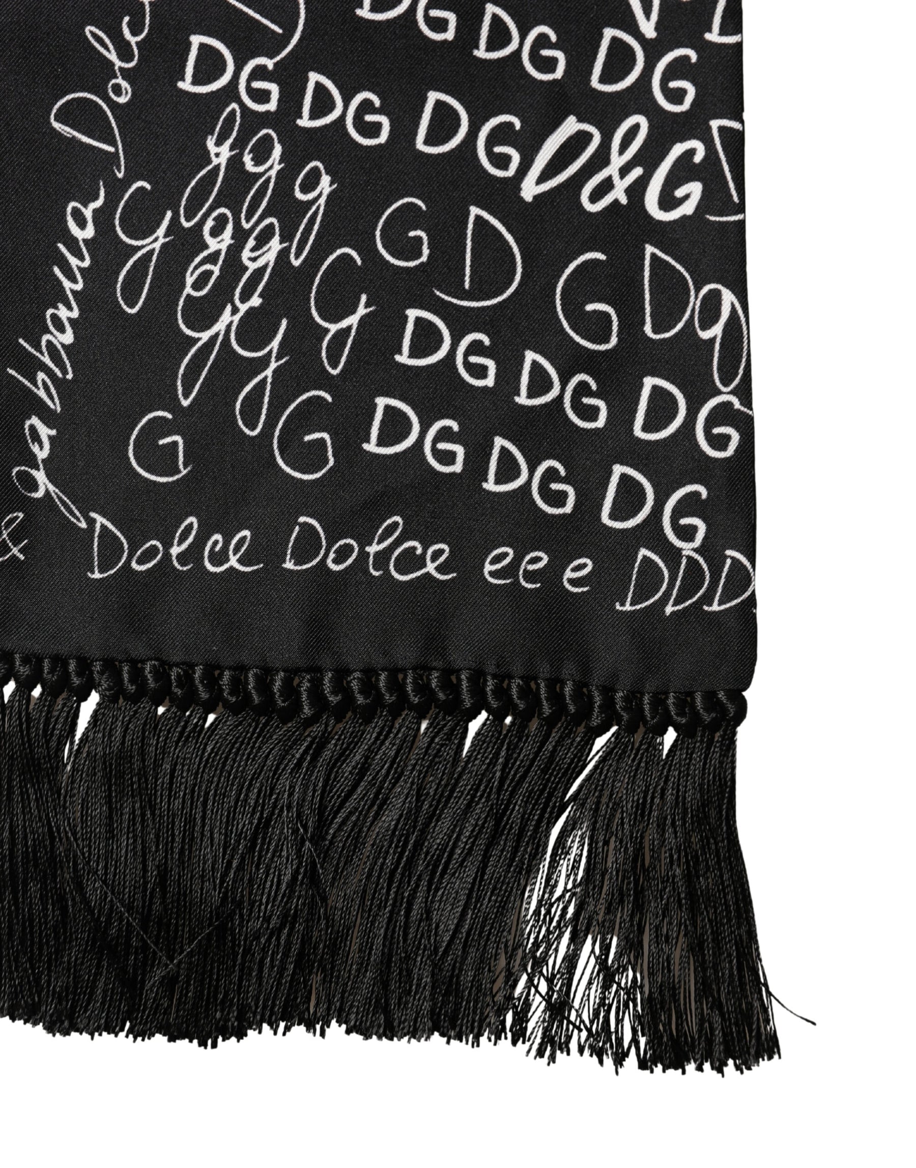 Dolce & Gabbana Black Logo Script Print Sik Foulard 137.5cm X 15cm Scarf | Regal Royce