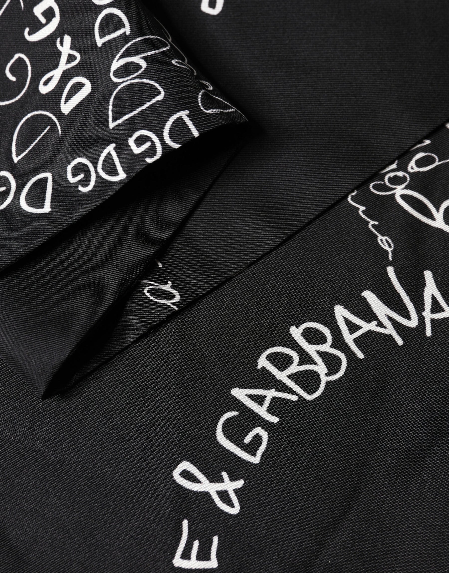 Dolce & Gabbana Black Logo Script Print Sik Foulard 137.5cm X 15cm Scarf | Regal Royce
