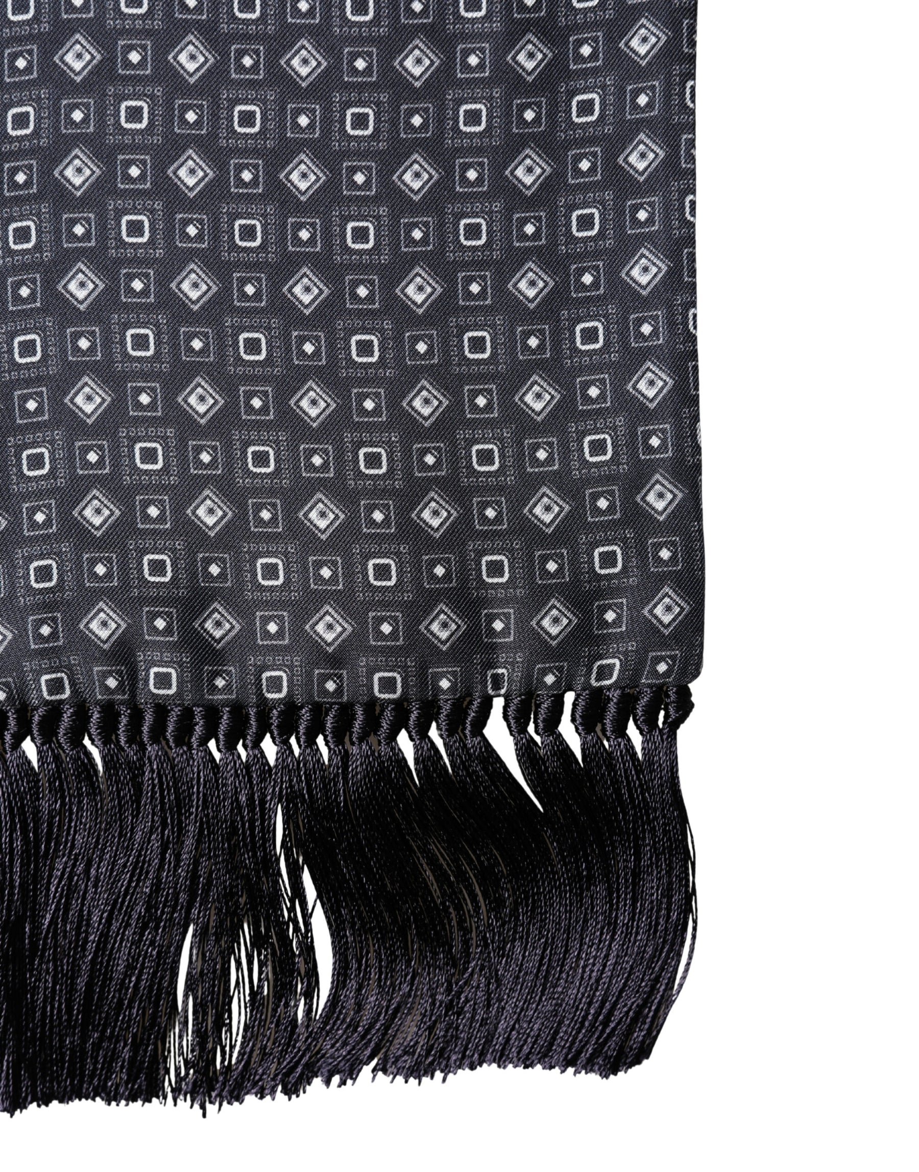 Dolce & Gabbana Black Silk Geometric Fringe Wrap Foulard 136cm X 15cm  Scarf | Regal Royce