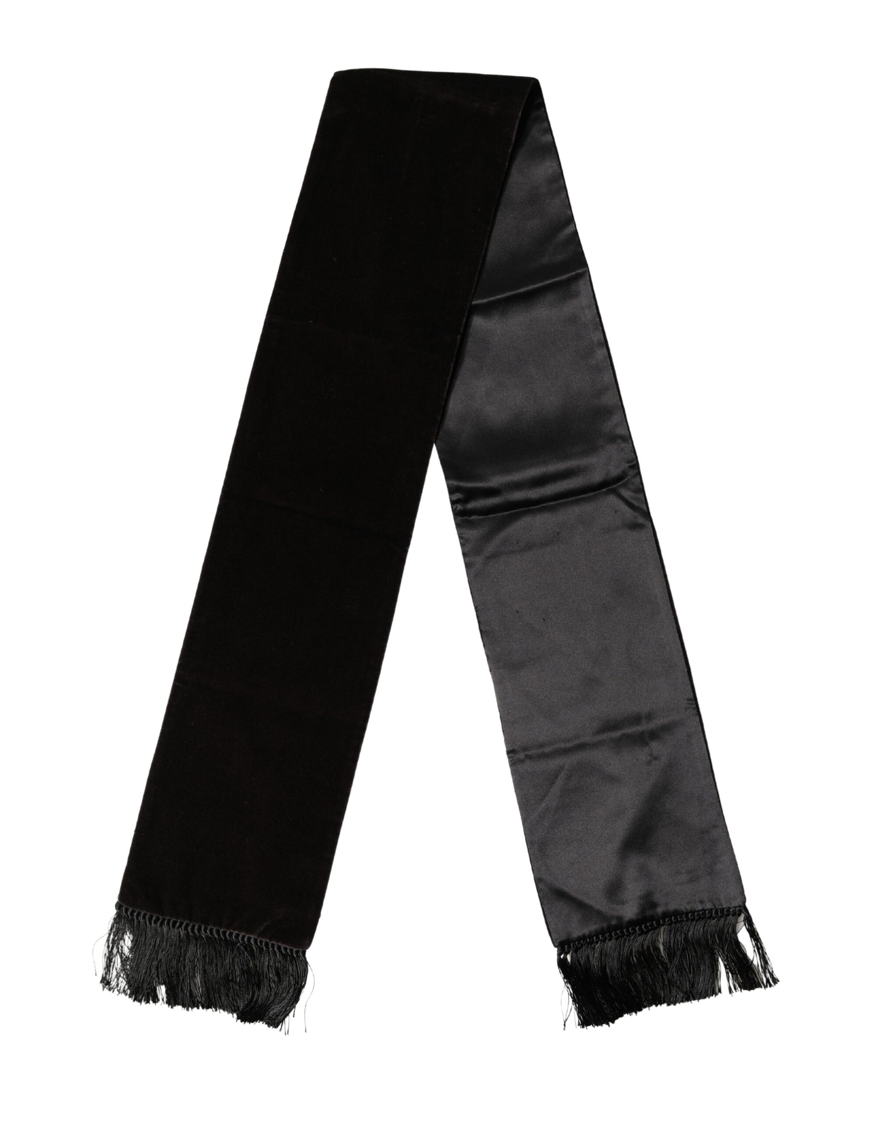 Dolce & Gabbana Black Silk Fringe Neck Wrap Foulard 139.5cm x 15.5cm Scarf | Regal Royce